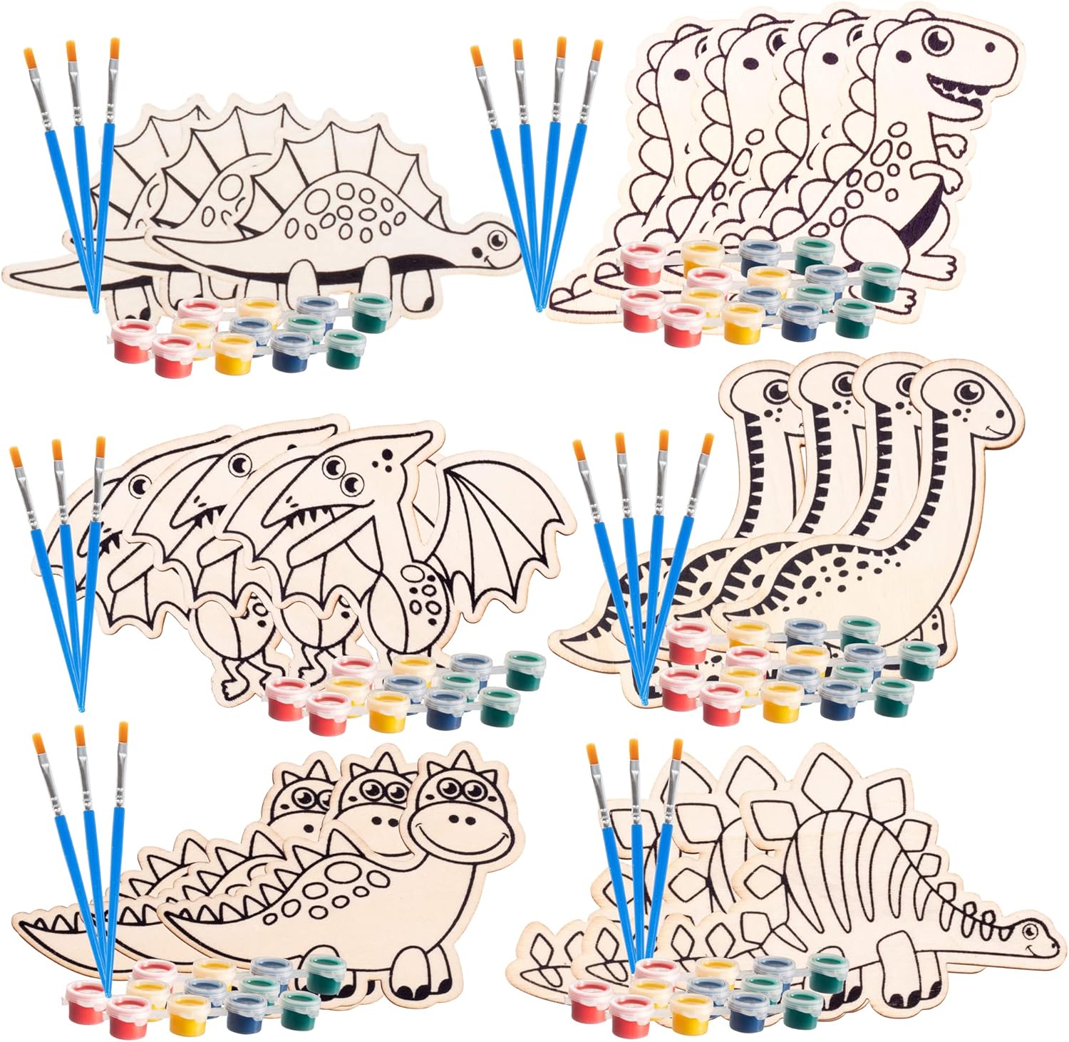 Wood Painting Craft Kit 20 Pack- Easter Basket Stuffer Arts & Crafts Gifts for Kids - Each Dinosaur Painting Set Comes w/ Brush & Paint - Great for Classroom Prizes, Birthday Party Favors, Goodie Bags