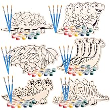 SCS Direct Wood Painting Craft Kit 20 Pack- Summer Arts & Crafts Gifts for Kids - Each Dinosaur Painting Set w/Brush & Paint - Great for Classroom Prizes, Birthday Party Favors, Goodie Bags