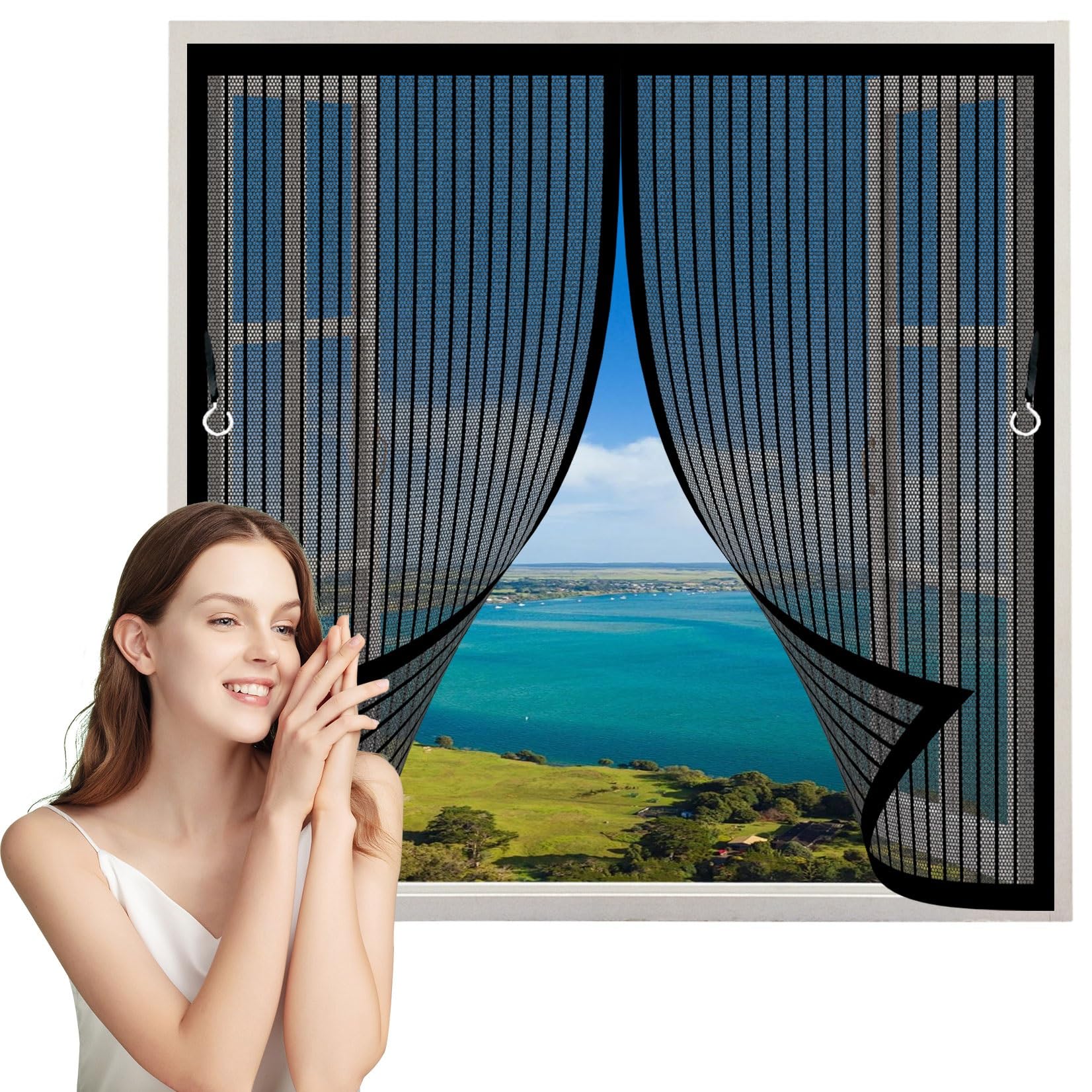 Chenmiao Black Magnetic Fly Screen Curtain Door 64 X 110 Cm Hundreds Of Sizes, Automatically Closes Heavy Duty Door Screen With Powerful Magnets, Magic Tape, Loop For Window, Patio Doors,