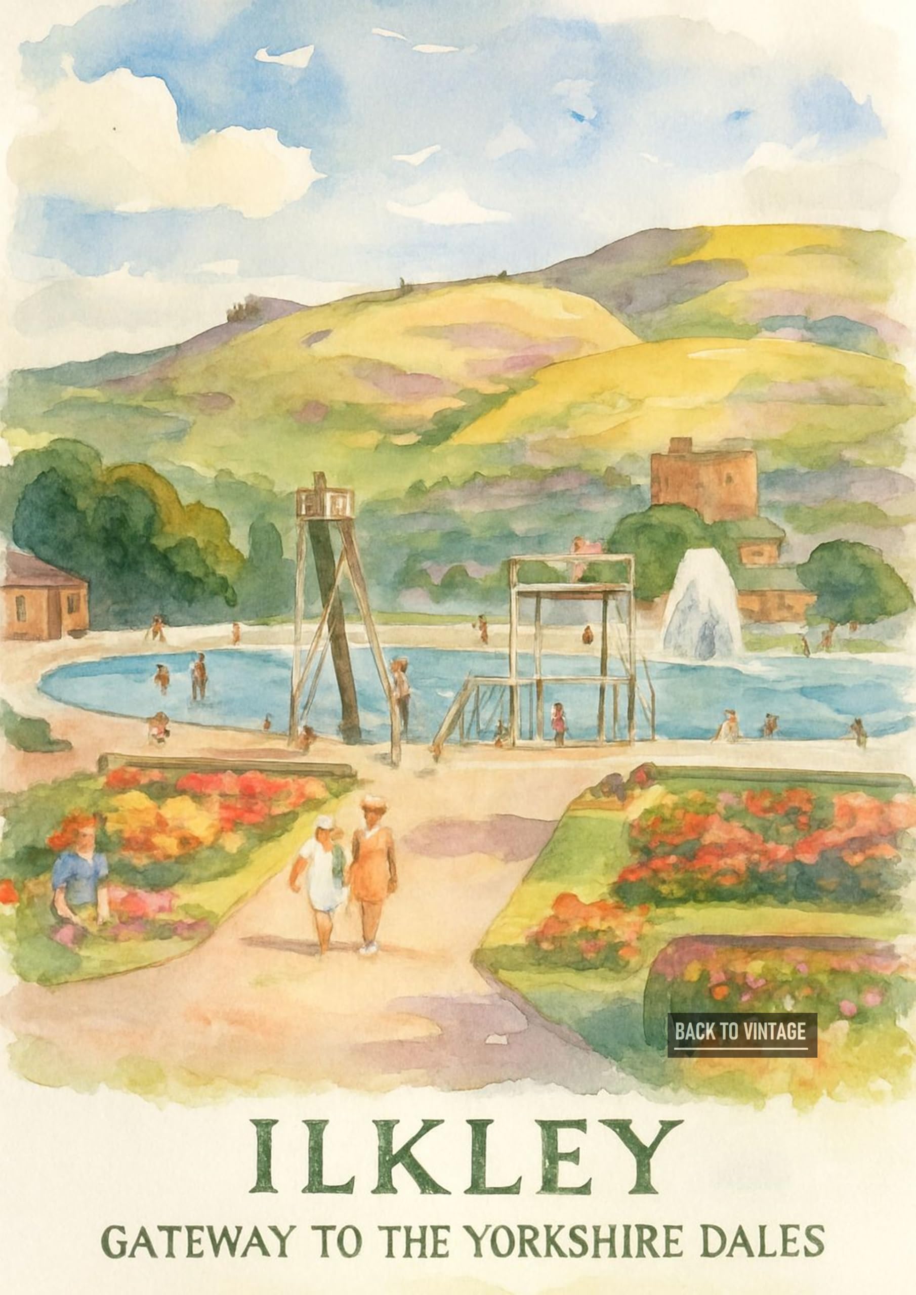 Ilkley Lido Vintage Railway Travel - A4 Travel City Poster Wall Art Home Decor Art Print Featuring Iconic Landmarks and Global Destinations for Interiors Inspired by Culture and Exploration