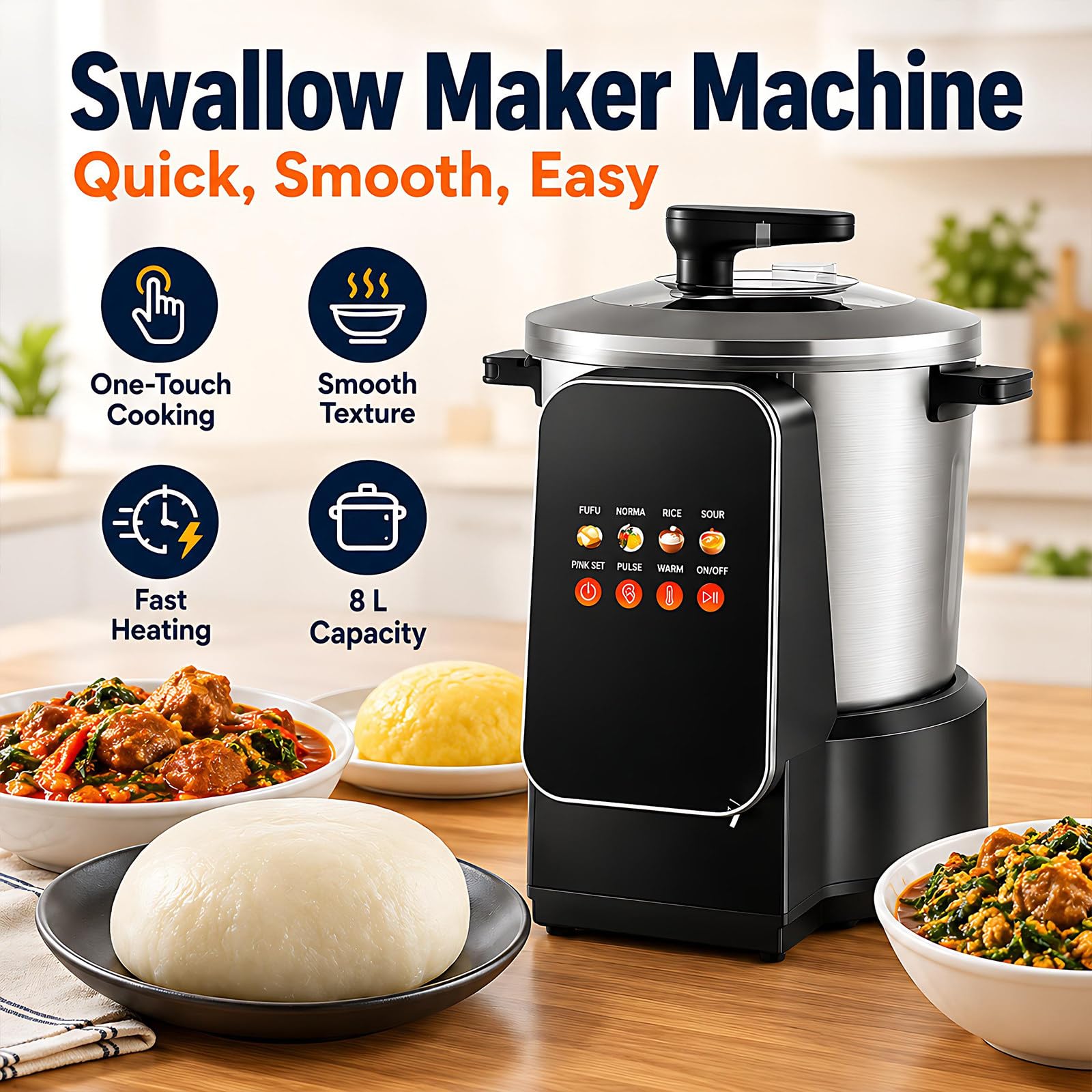 Automatyczna maszyna do wyrabiania fufu (pojemność 6 l, silnik 900 W) 220V