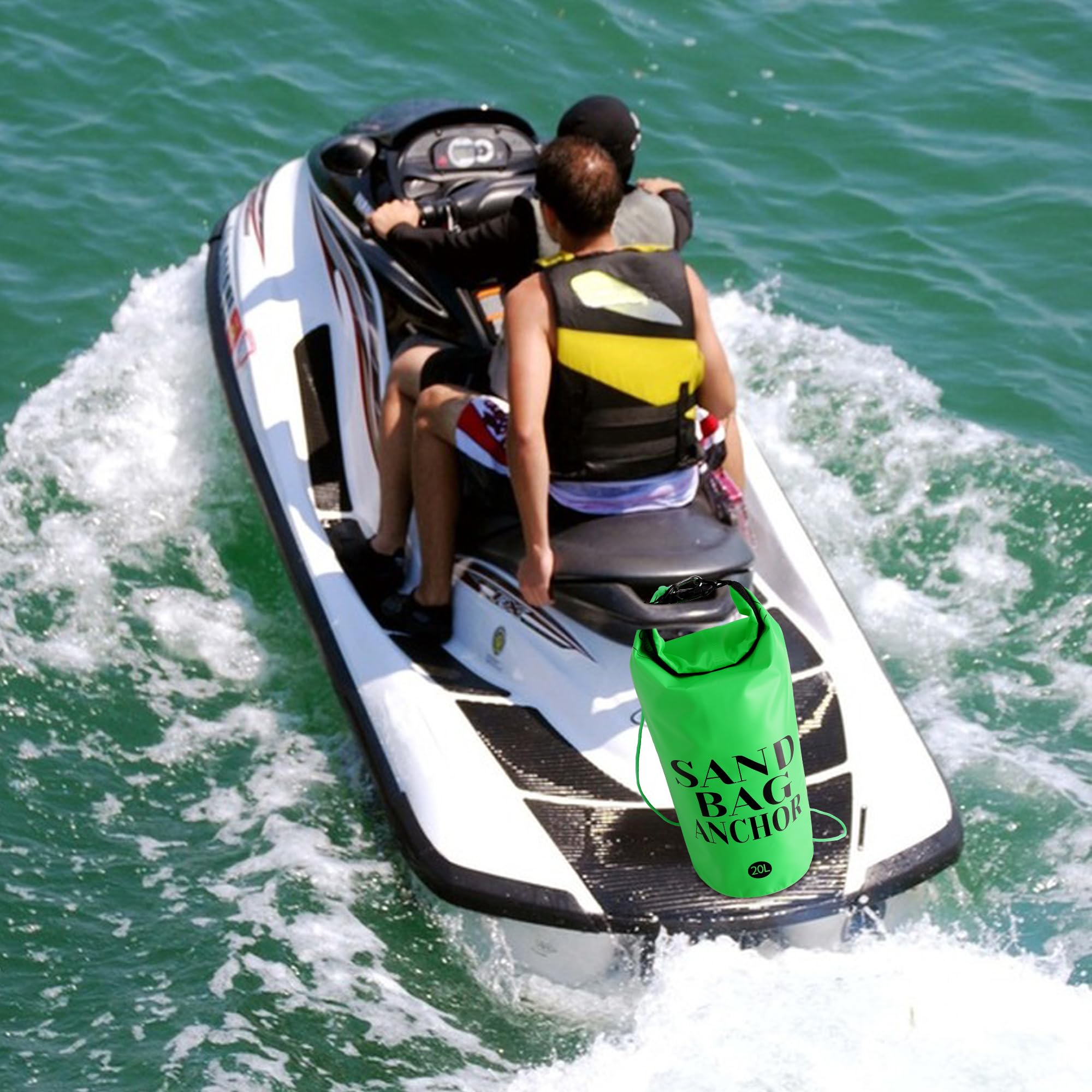 RunNico Anclaje de arena 500D para barcos pequeños, kit de anclaje PWC 2 en 1 con boya ajustable, bolsa seca impermeable para motos acuáticas, kayak, barco, embarcaciones y canoas
