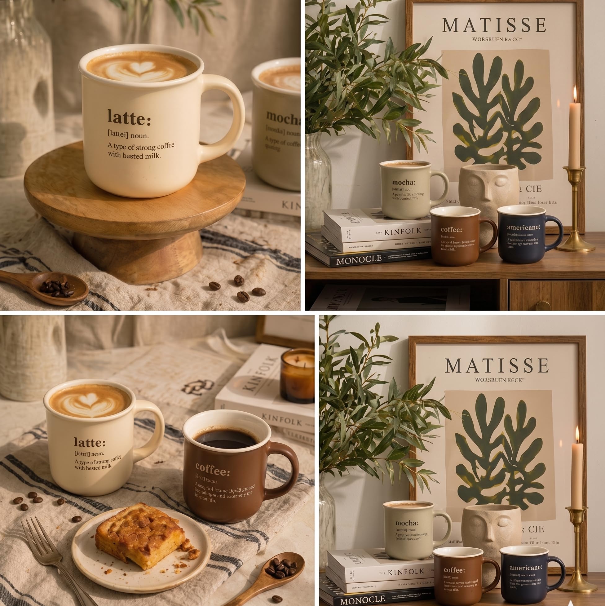 AmberHaus 380 cc Porselen Kupa Bardak, Kahve Sözlüğü Tasarımlı Minimalist Kahve Fincanı (Latte, Mocha, Coffee veya Americano - Stok Durumuna Göre 1 Adet Gönderilir)