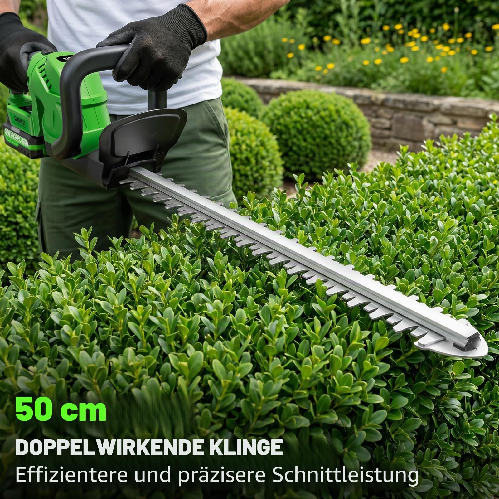 20 Zoll Akku-Heckenschere (inklusive 2 Akkus und Ladegerät), Elektrischer Hand-Bush-Trimmer, 180° drehbarer Griff, Grasstrauchschneider, Leicht & Kompakt Grün