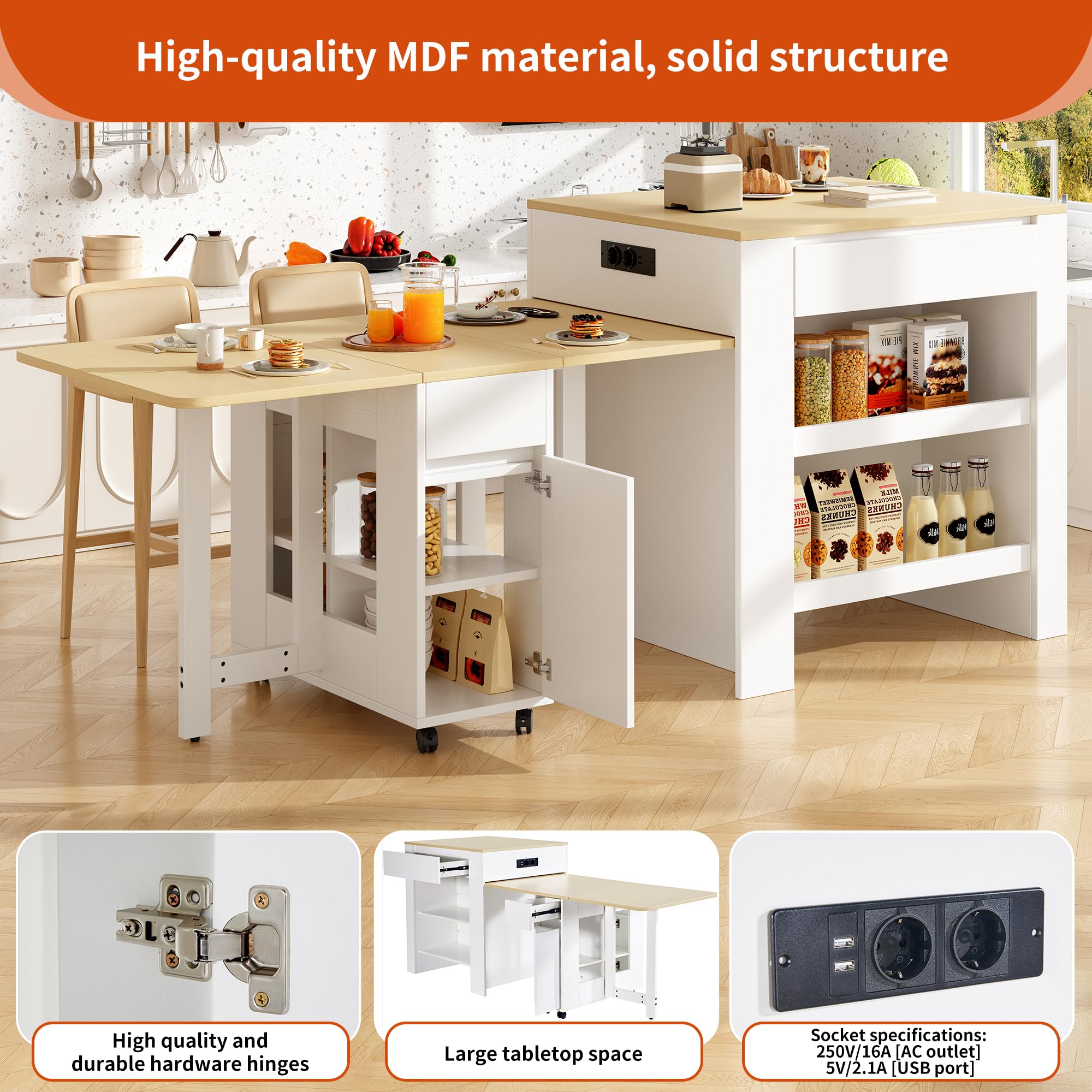 ALFRESCOOL Ausziehbarer Esstisch 110-140cm - Mit Weinregal & Schubladen