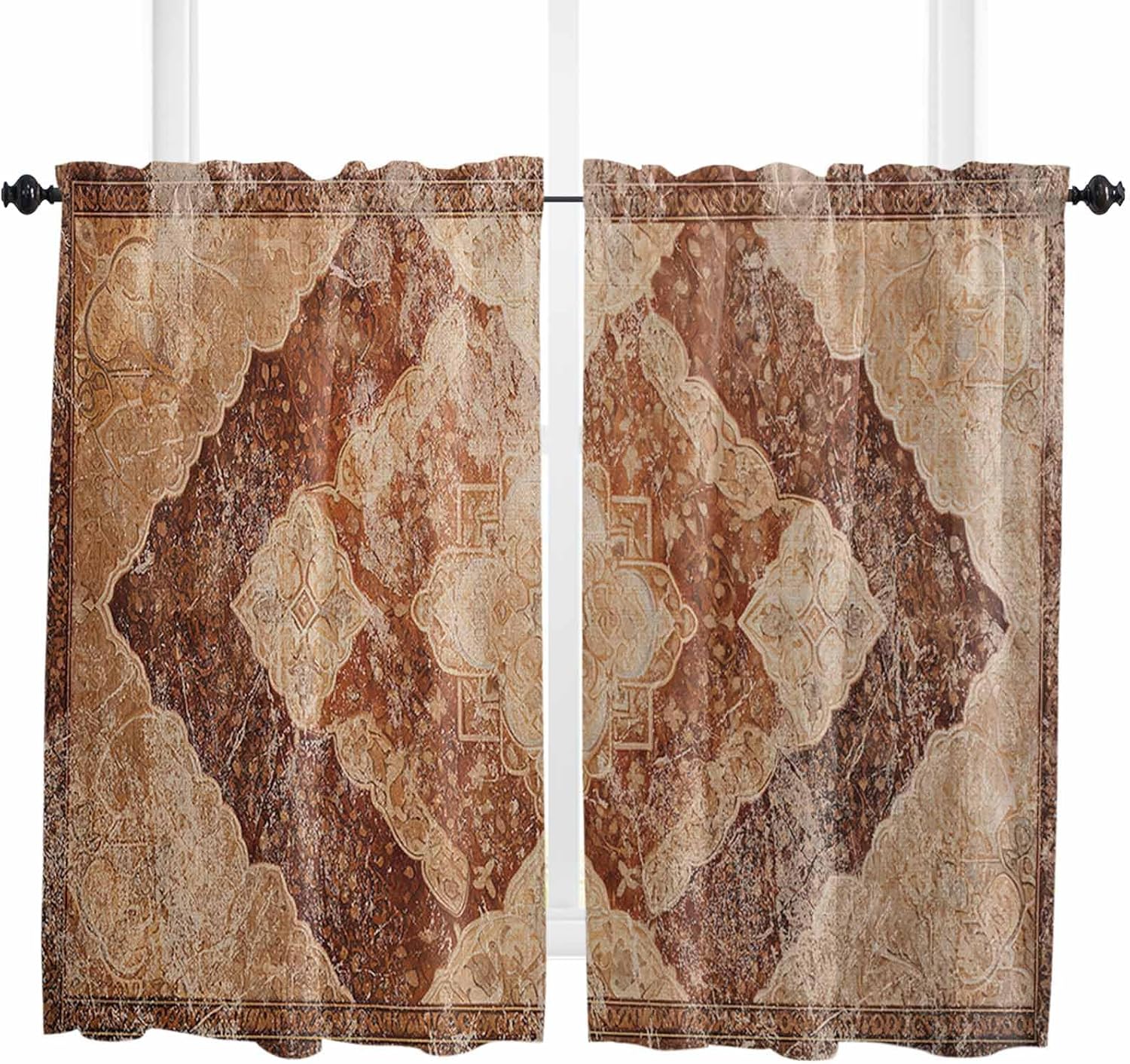 Christmas Red Kitchen Curtains, Modern Simple Xmas Red Backdrop Light Filtering Window Curtain Panels, 2Pcs Rod Pocket Window Treatments Set for Living Room Bathroom Bedroom 42x63 Inches