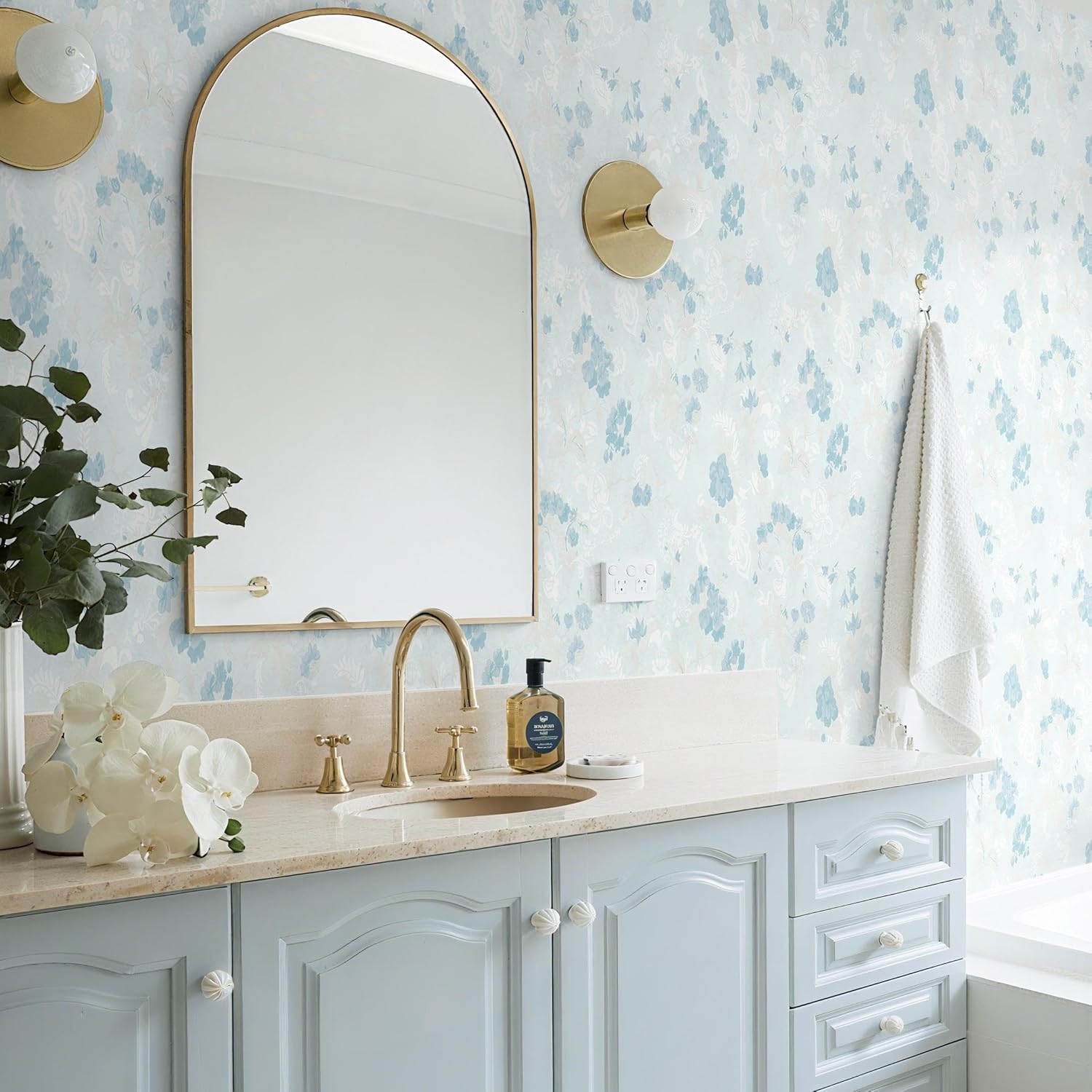 Dimoon 362"x17.3" Blue Wallpaper Floral Contact Paper Peel and Stick Wallpaper White Vintage French Country Renter Friendly Bathroom Boho Flower Removable Wall Paper Kitchen Self Adhesive Vinyl Roll