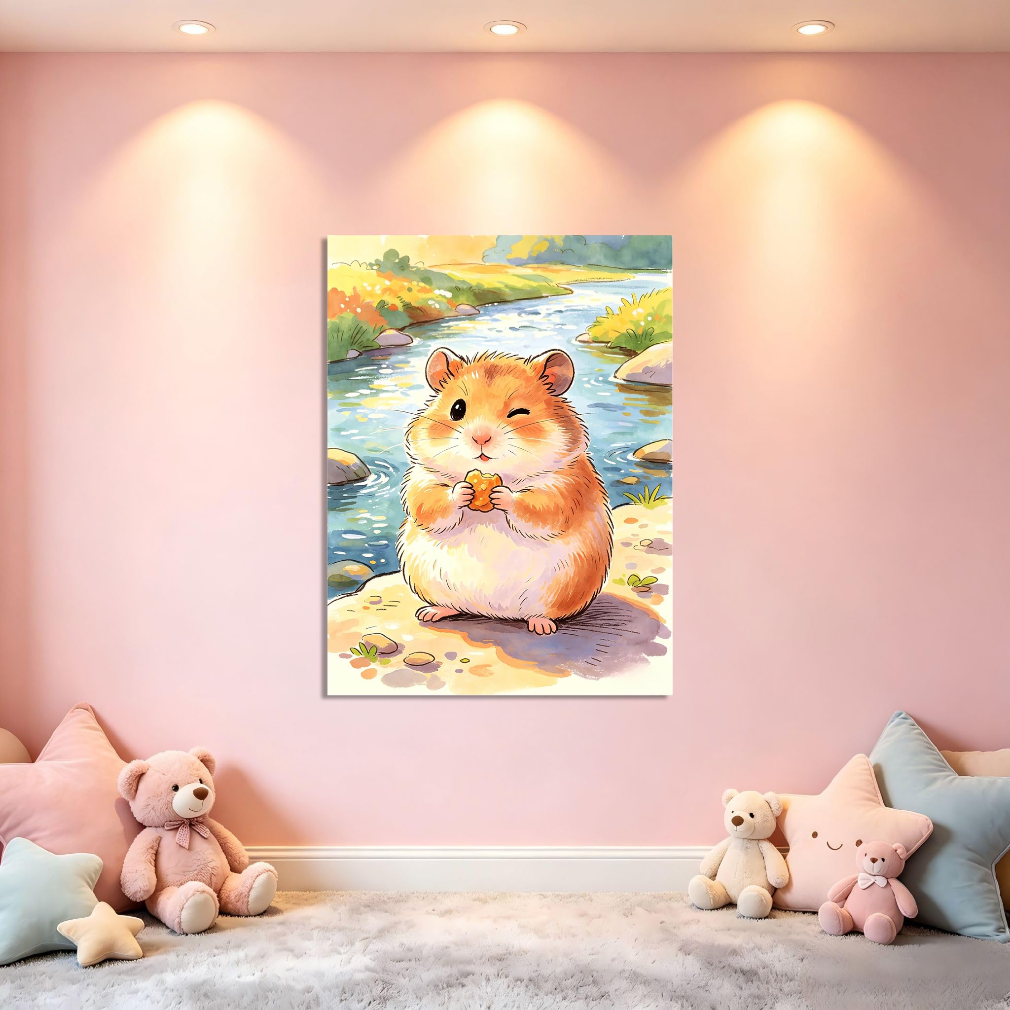 TNGHHSGA Cuentos de Aventuras de Zizi 6Cuadro Infantil de Hámster Adorable, Lienzo Decorativo para Habitación de Bebé, Niños y Sala de Juegos70x91cm Lienzo envuelto