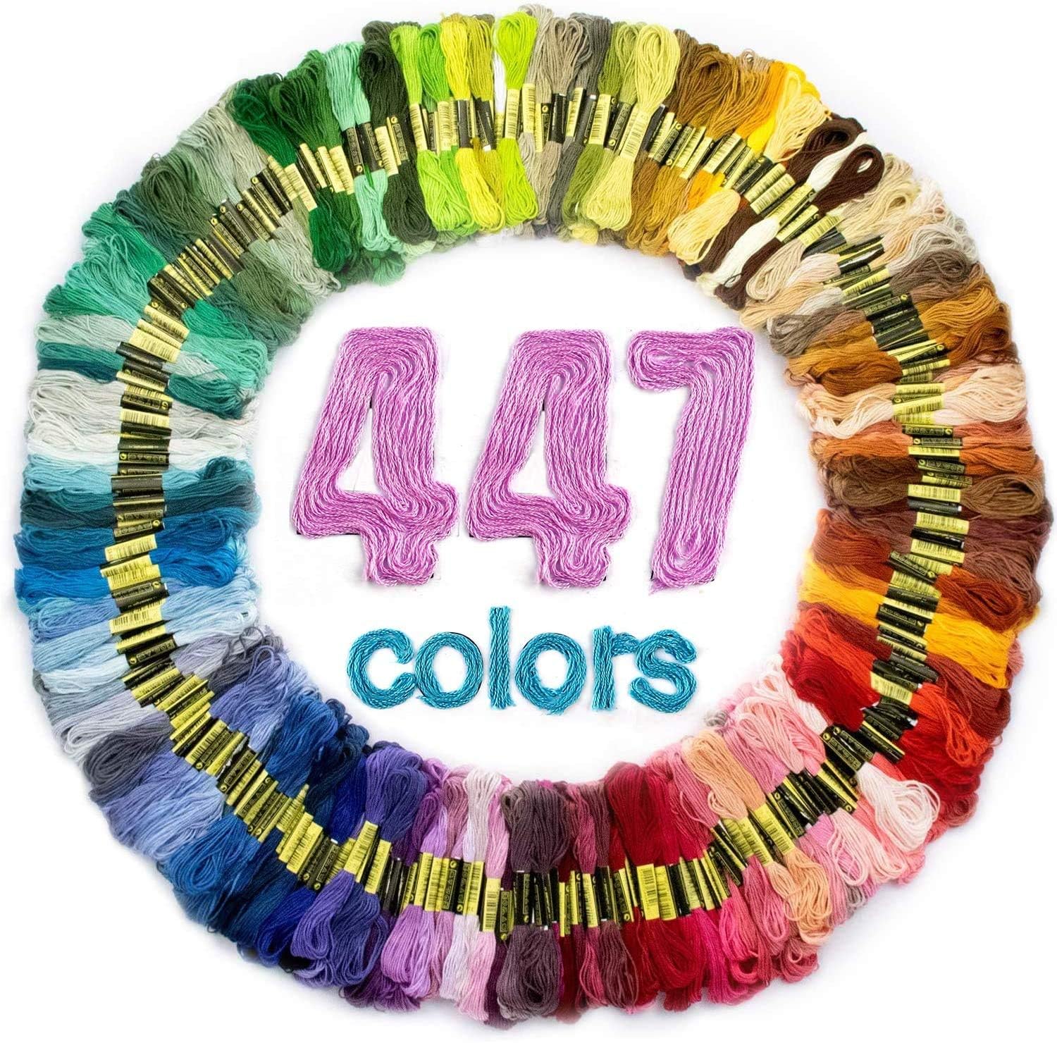 LOVIMAG Embroidery Thread Floss 447 Colors Skeins Friendship Bracelet String Making Bracelets Cross Stitch Kit Supplies Thin Yarn Sewing Patterns Cotton Strings Crochet Braces Wrap Rainbow Crafts