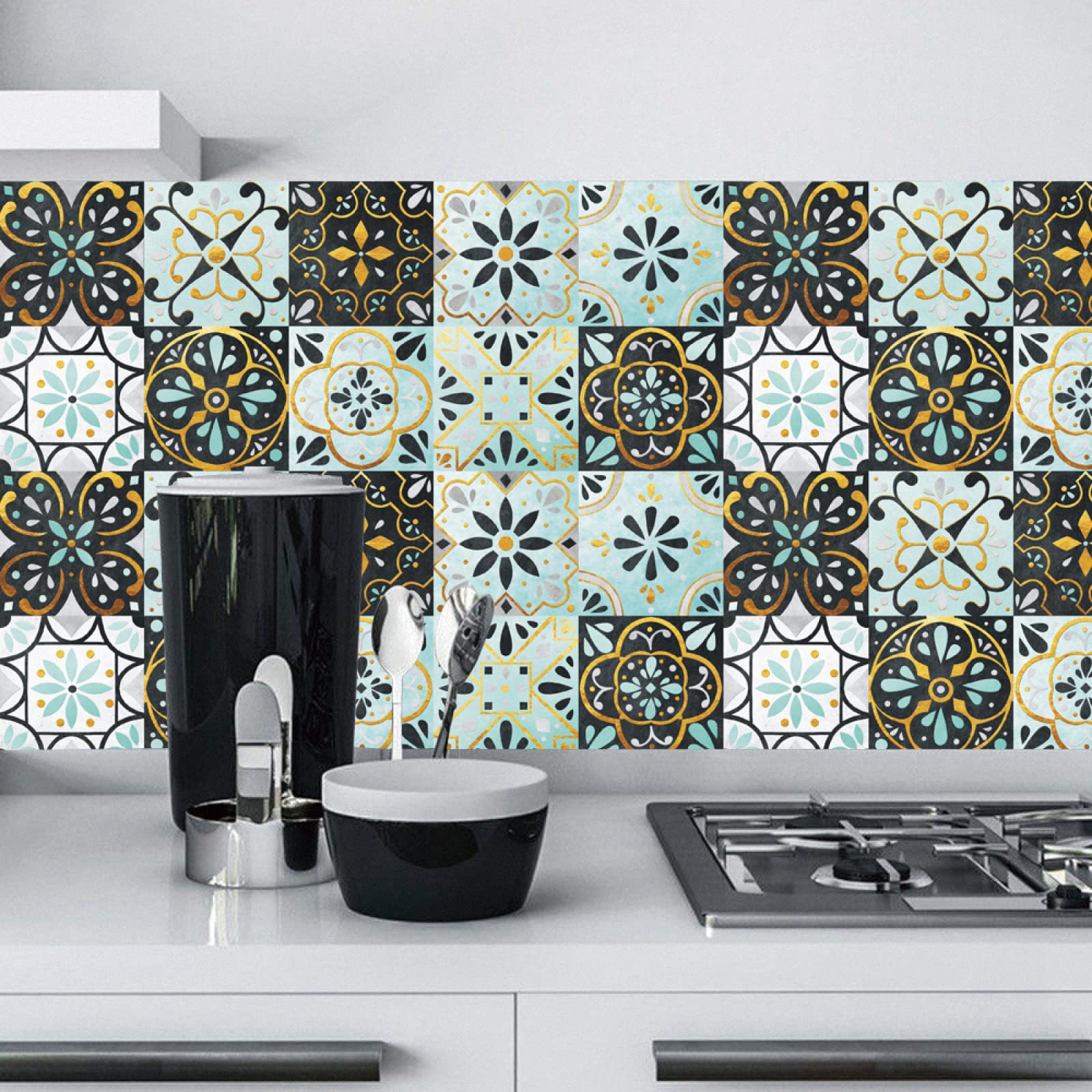 10 Pegatinas Azulejos Estilo Marroquí 20x20 Cm – Autoadhesivas, Impermeables, Para Cocina O Baño