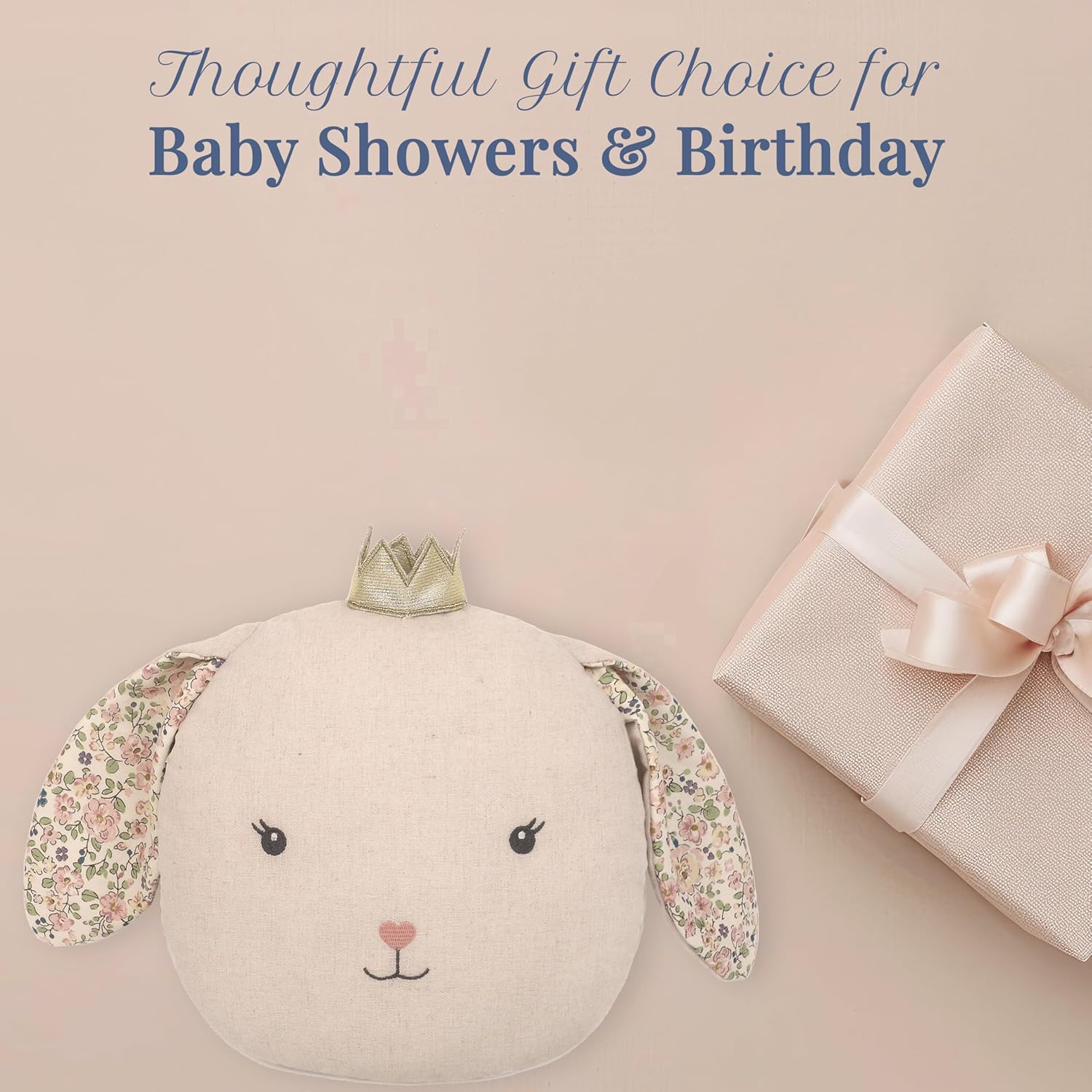 MON AMI Faith Bunny Accent Décor Pillow 12x11”, Plush Rabbit Cuddle Cushion, Decorative Throw Pillow for Child’s Nursery, Bed, Couch, Cute Room Décor