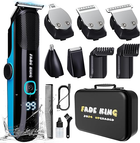 FADEKING Recortadora de barba todo en uno con peines ajustables, recortadora impermeable para hombres, cortadora de pelo, recortadora de nariz,