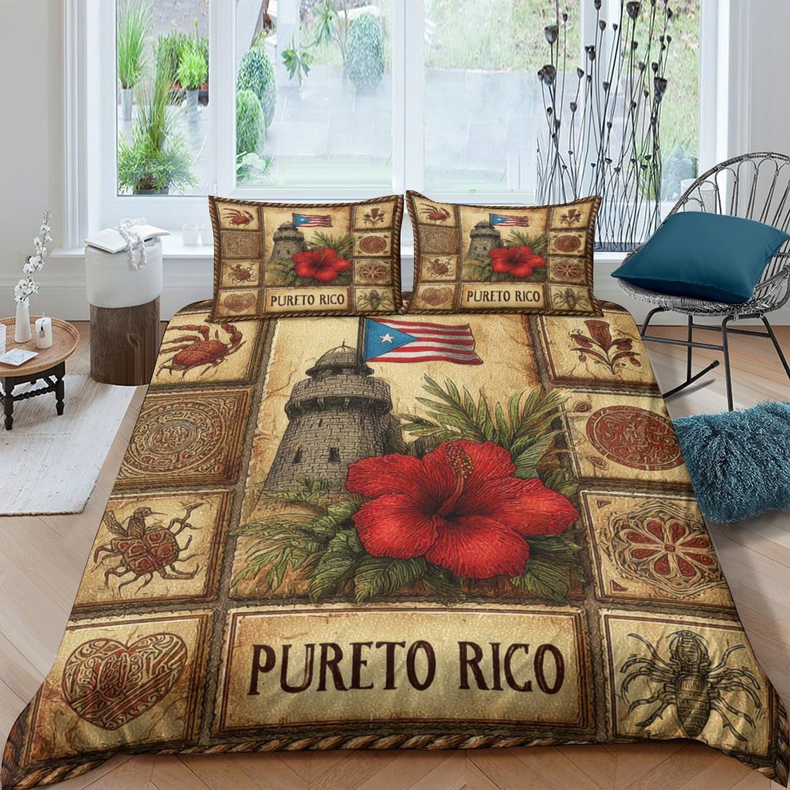 Unrxjzlvm Style-8 Puerto Rico Print Microfiber Duvet Cover Gift Bedding Set