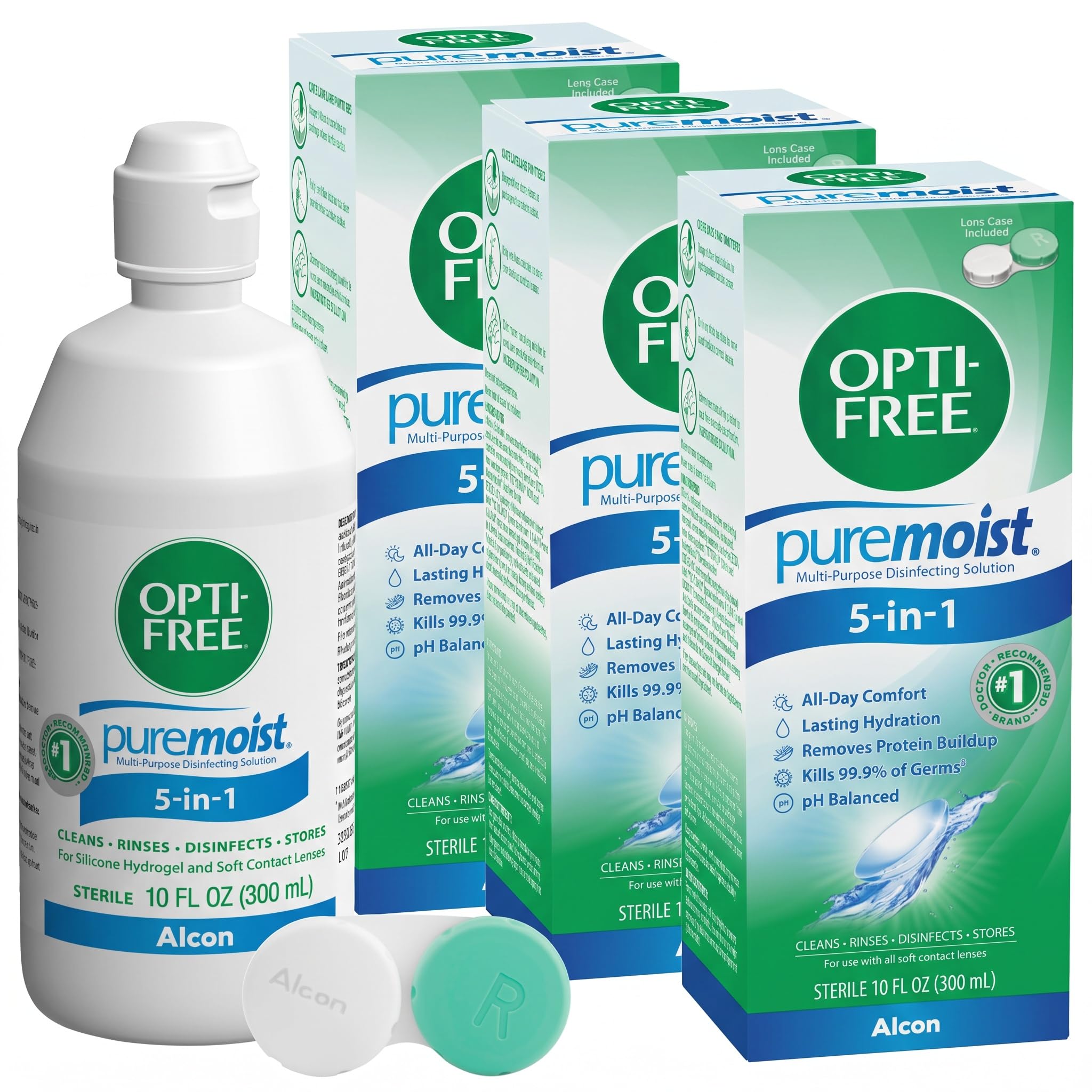 Opti-Free Puremoist Multi-Purpose Contact Lens Cleaning and Disinfecting Solution with Lens Case, 10 FL Oz (Pack of 3)