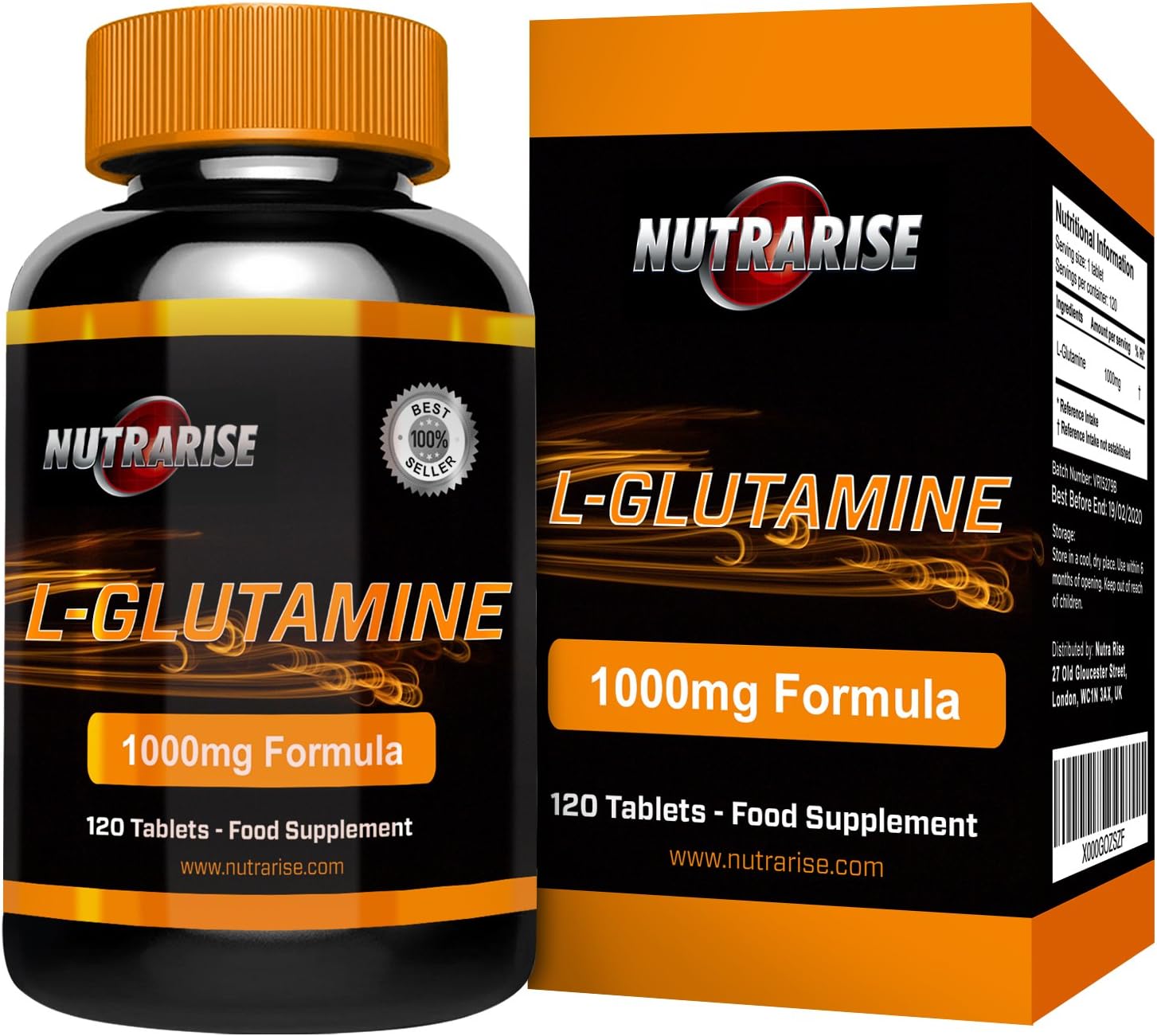 L Glutamine 1000mg, Vegetarian Supplement, 120 Glutamine Tablets by Nutra Rise