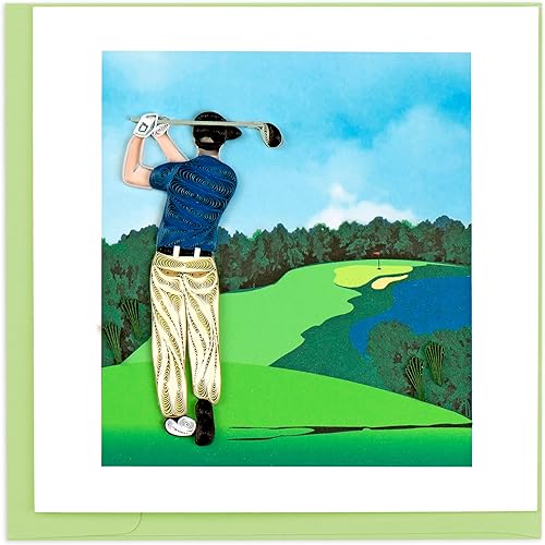 Quilling Card Tarjeta de felicitación 3-D - Golfista Golfista en el campo de golf verde