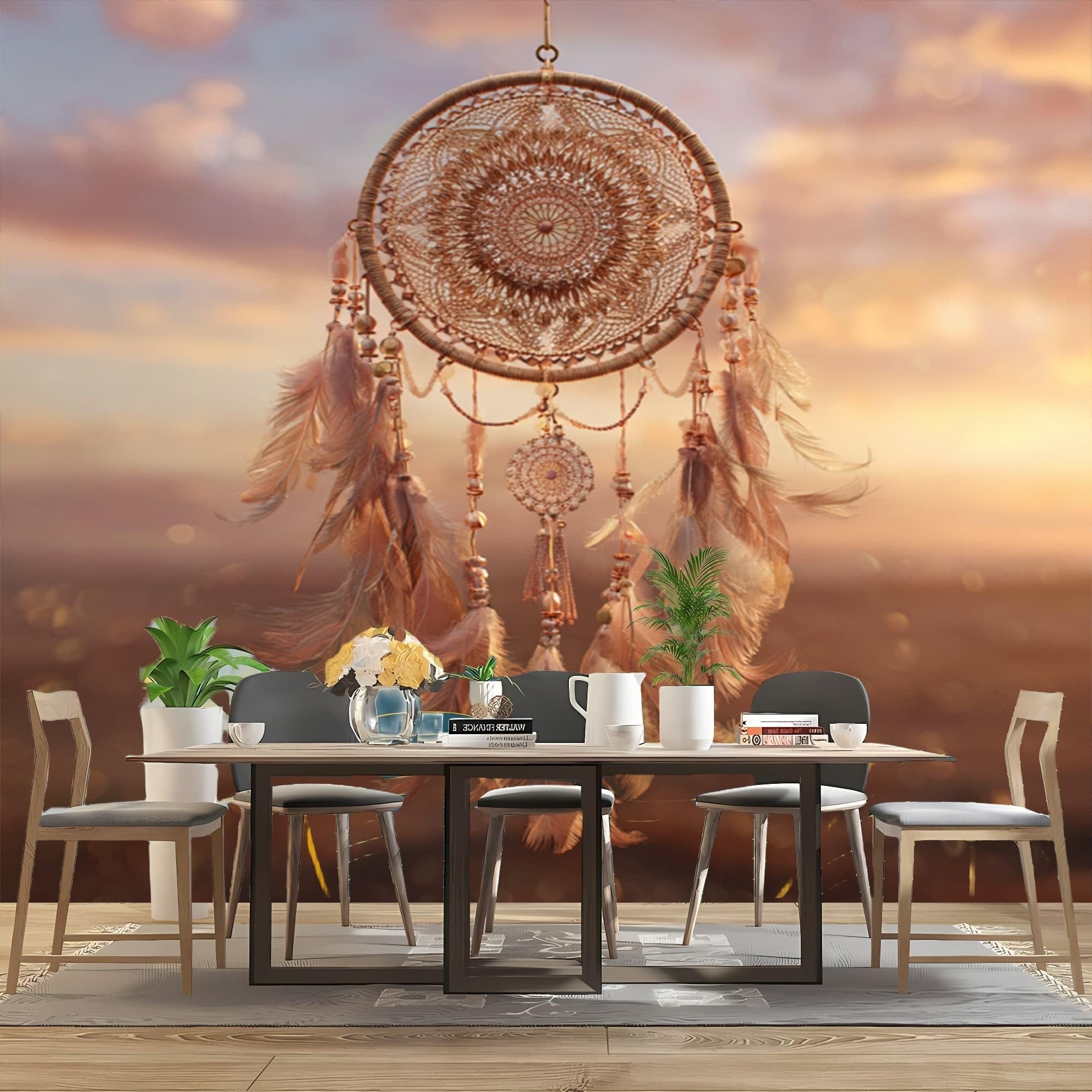 Vliestapete - Tapete 250x175 cm VerträUmt BöHmischer TraumfäNger Wasserdicht Fototapete - Schlafzimmer, Wohnzimmer, Hintergrund Braun Vlies Fototapete - Wandtapete Einfach zu Montieren