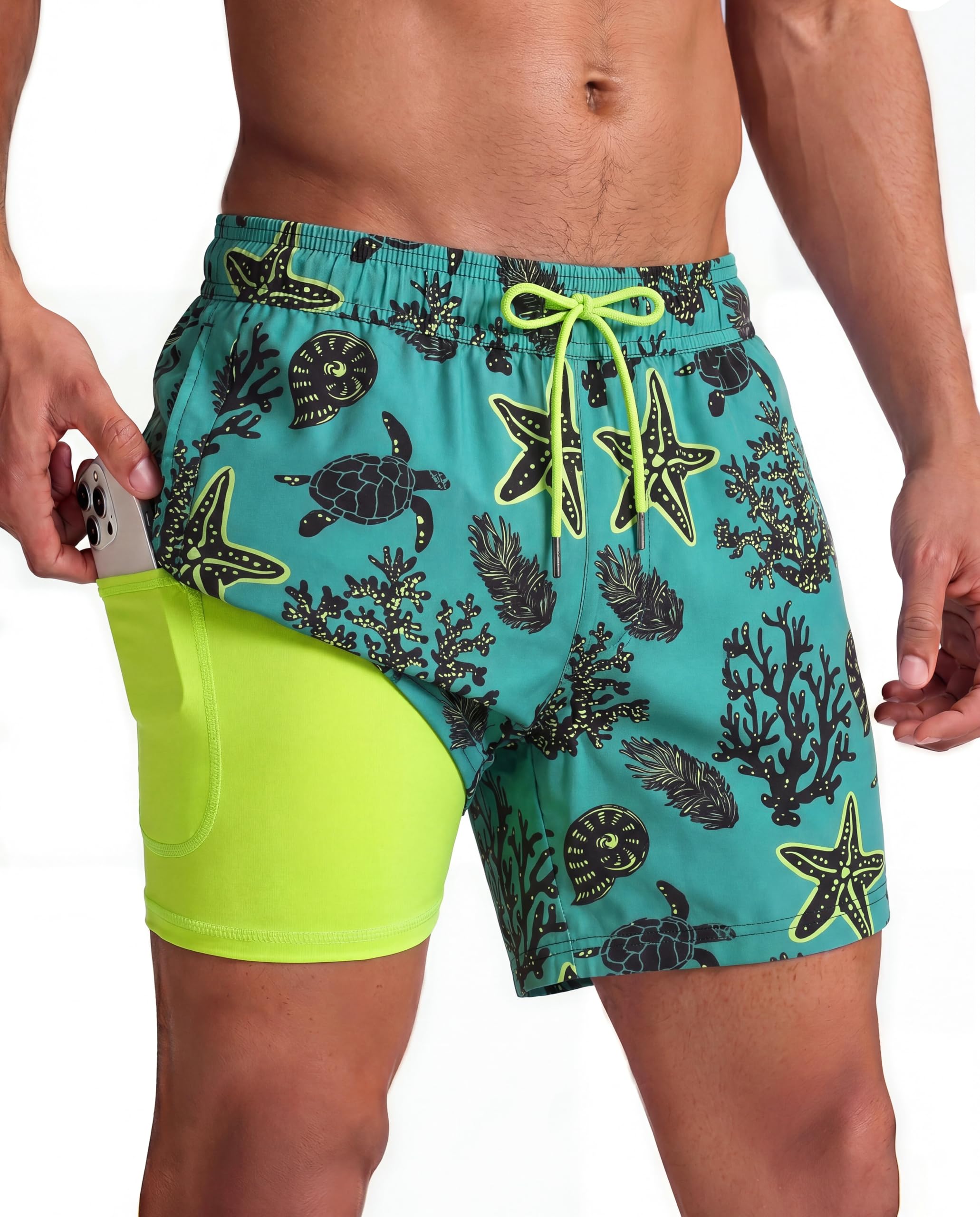 maamgic Mens Swim Trunks with Compression Liner 5 Inch Quick Dry for Beach