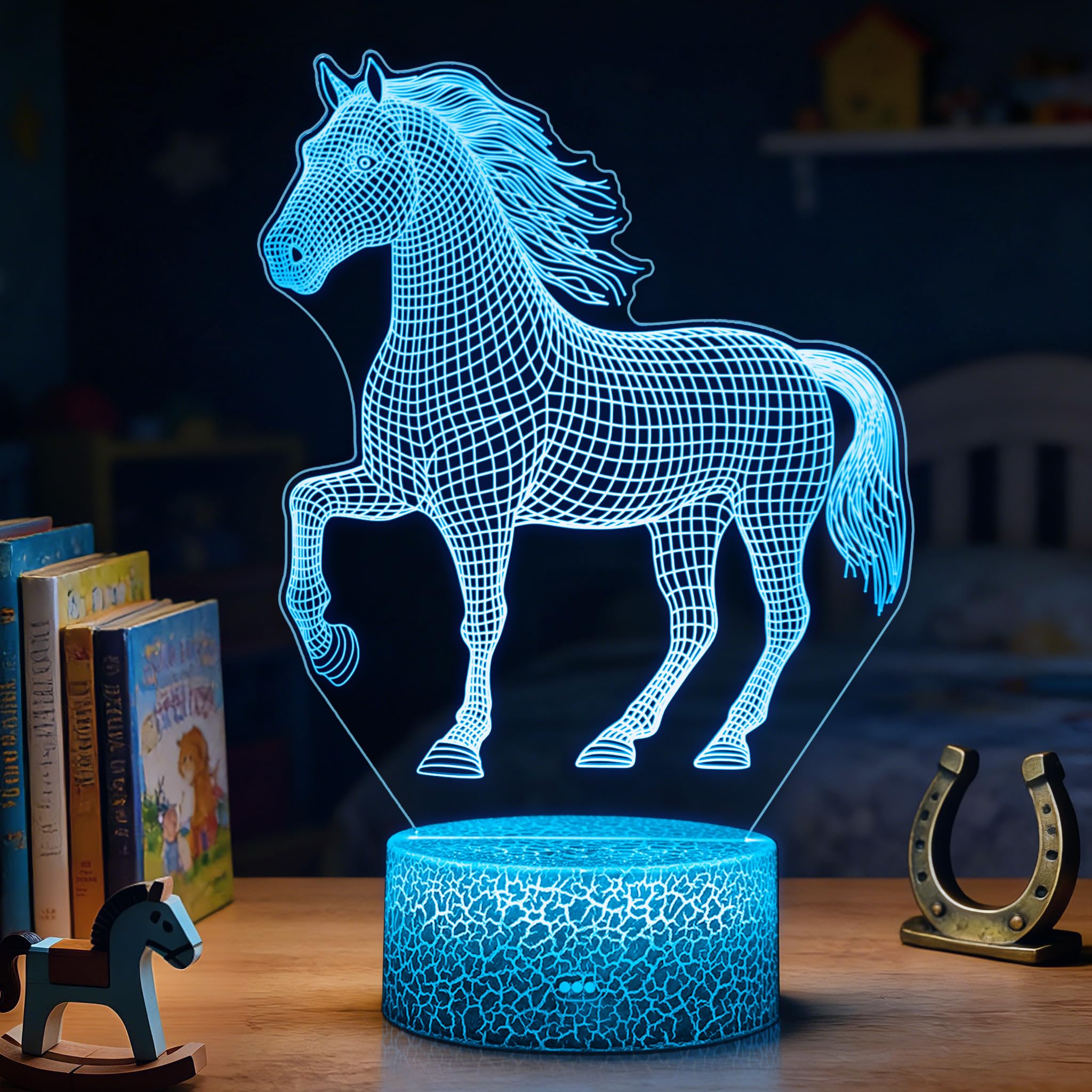 DAHEYMA Horse Night Light,16 Colors Changing, LED Illusion Horse 3D Lamp with Remote Control,Gift for Boy,Bedroom Decoration