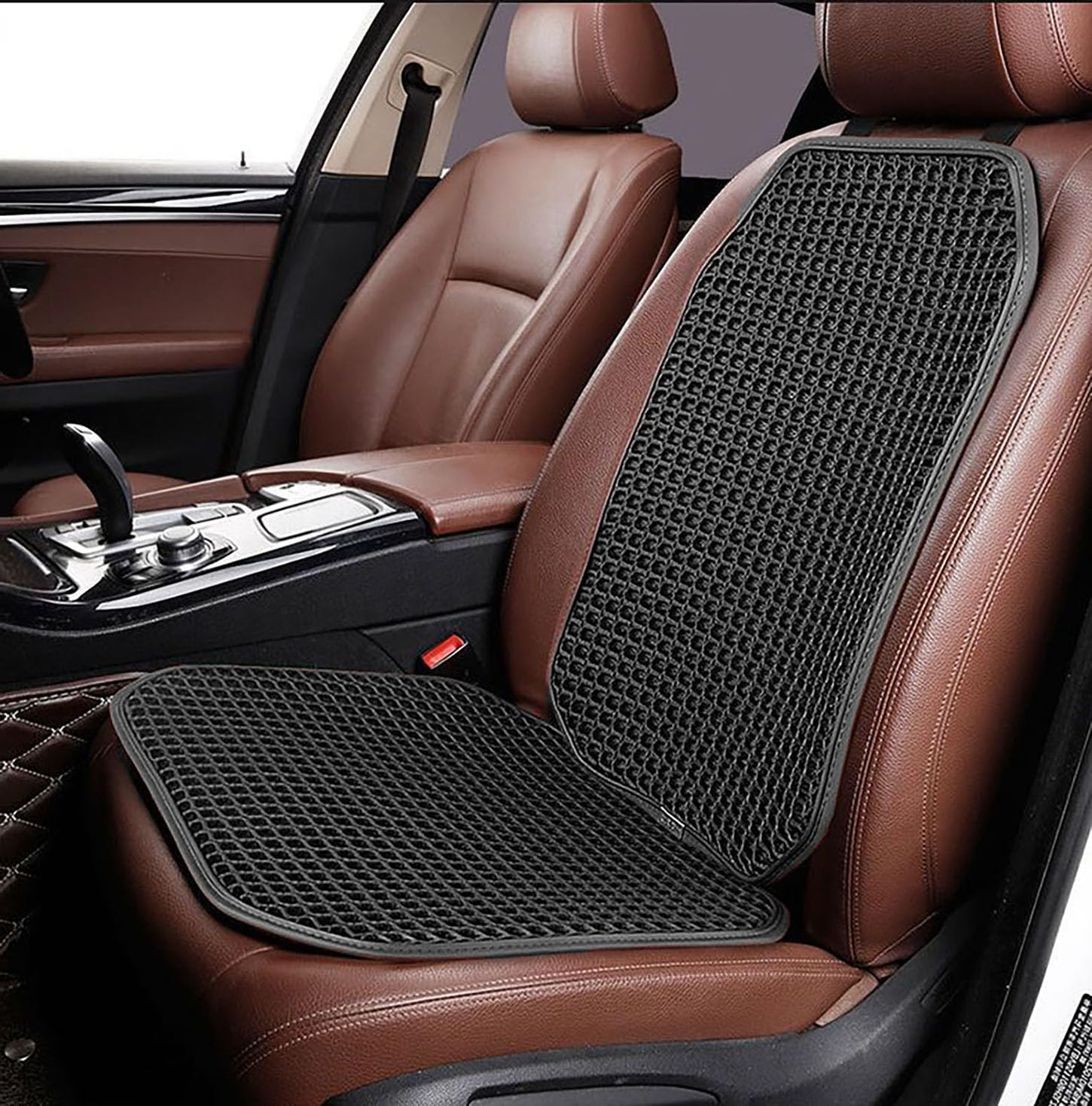 Cooling&Breathable 3D Air Mesh Car Seat Cushion for Summer, Universal Ventilated Comfortable Seat Pad, Suitable for Sedans,Vans,Pickup,Trucks,Suvs (Black-1PcsBackCushion+1PcsSeatPad)