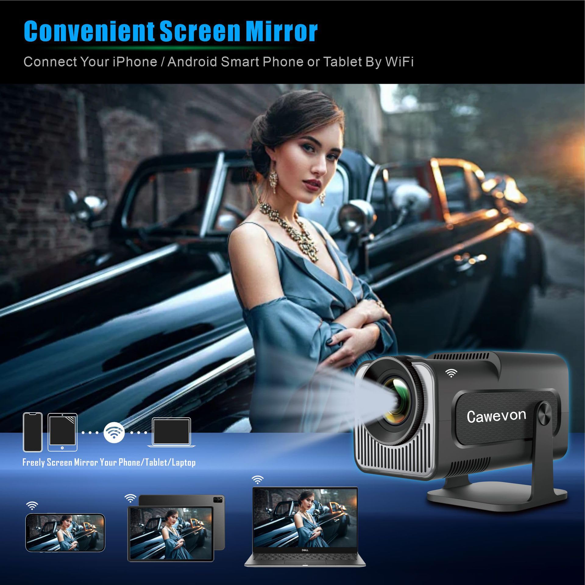 HY320 Mini Portable 4K Smart Projector, Android 11.0, WiFi 6
