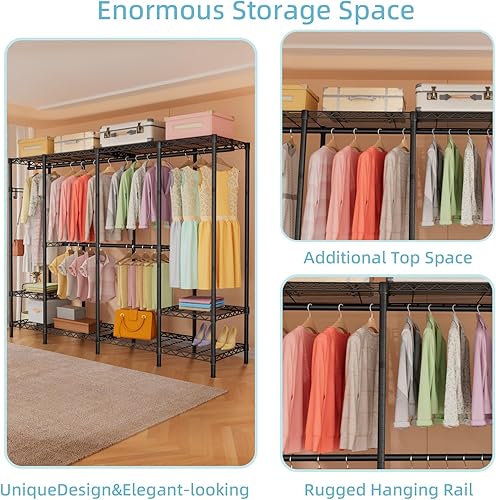 Vista 42 de Perchero de ropa grande resistente, estante de ropa portátil independiente con 8 estantes de alambre ajustables, 3 barras para colgar, 4 cajones