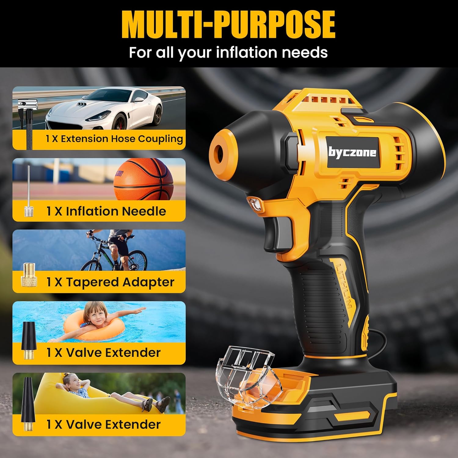 Tire Inflator Compatible with Dewalt 20V Max Battery, 160 PSI Cordless Air Compressor With 12V DC Car Adapter,LCD Digital Pressure Gauge for Car, Bike, Sport Ball (No Battery)