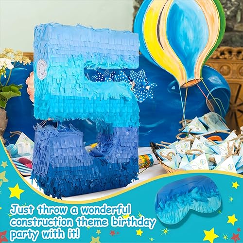 Miniatura 14 de Sratte Piñata número 1 2 3 4 5 6 7 8 9 Piñata con palo para los ojos vendados, piñata azul degradado para niños y niñas, suministros de decoración