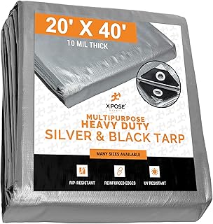 Sponsored Ad - Heavy Duty Poly Tarp - 10 Mil Thick Waterproof, UV Blocking Protective Cover - Reversible Silver and Black...