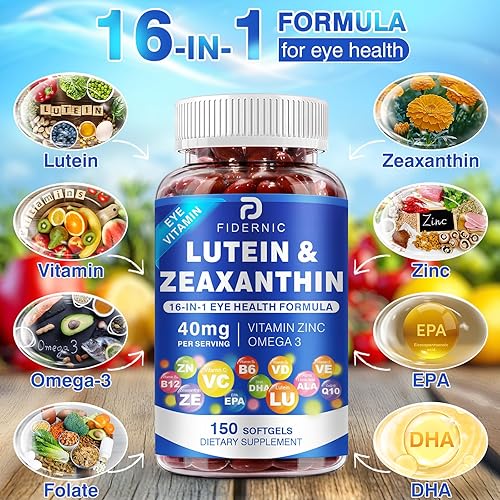 Miniatura 4 de Suplemento de luteína y zeaxantina, vitaminas para los ojos, 40 mg de luteína y 8 mg de zeaxantina con vitaminas C, E, zinc, omega-3 y CoQ10