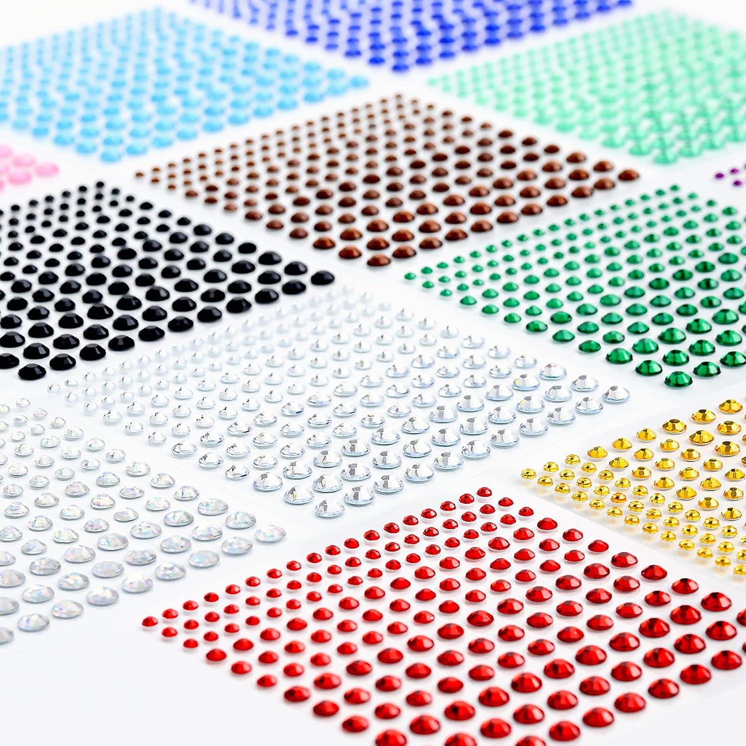 Rhinestone Stickers 2478Pcs Self Adhesive Facial Gem Stickers,4 Sizes 15 Colors for DIY Decorative Crafts, Nails, Makeup Festival, Holiday Cards