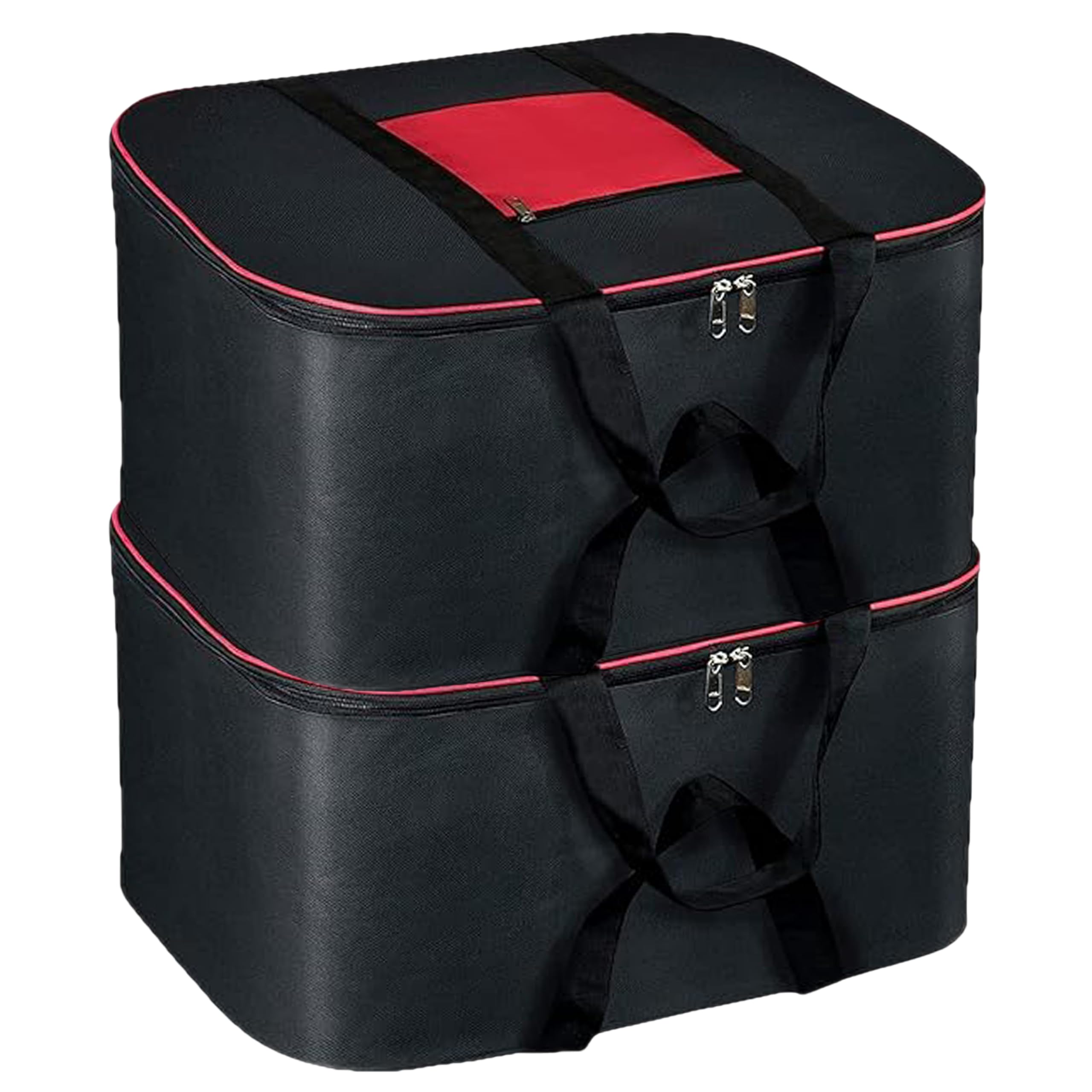 set of 2 underbed storage bag for clothes/blanket/bedsheets/toy/stationery multi purpose storage bag with zipper moisture proof large size storage bag (54x46x28cm) (black red)