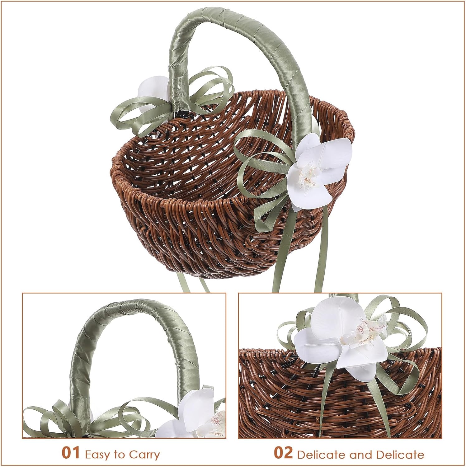 Beaupretty Rustic Wedding Handheld Flower Girl Basket with Light Green Handle, Woven Wood and Plastic Material, Decorative Bridal Basket for Ceremony and Wedding Supplies