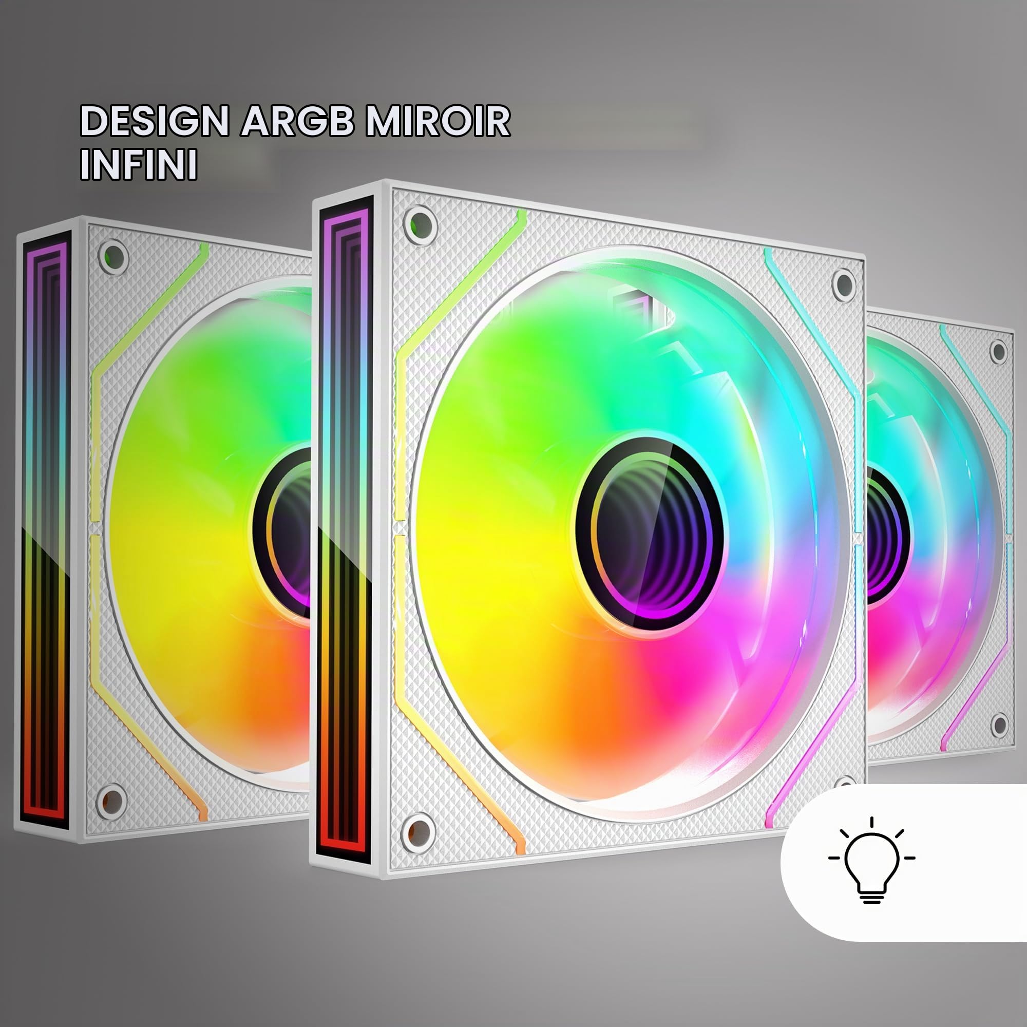 MARS GAMING MF-3DPROKIT, Kit 3x Ventilateurs PWM 120mm, Ã‰clairage ARGB Infinity Mirror 3D, Système de contrôle PWM, Paliers FDB, Télécommande et HUB, Compatibilité Totale ARGB, Blanc