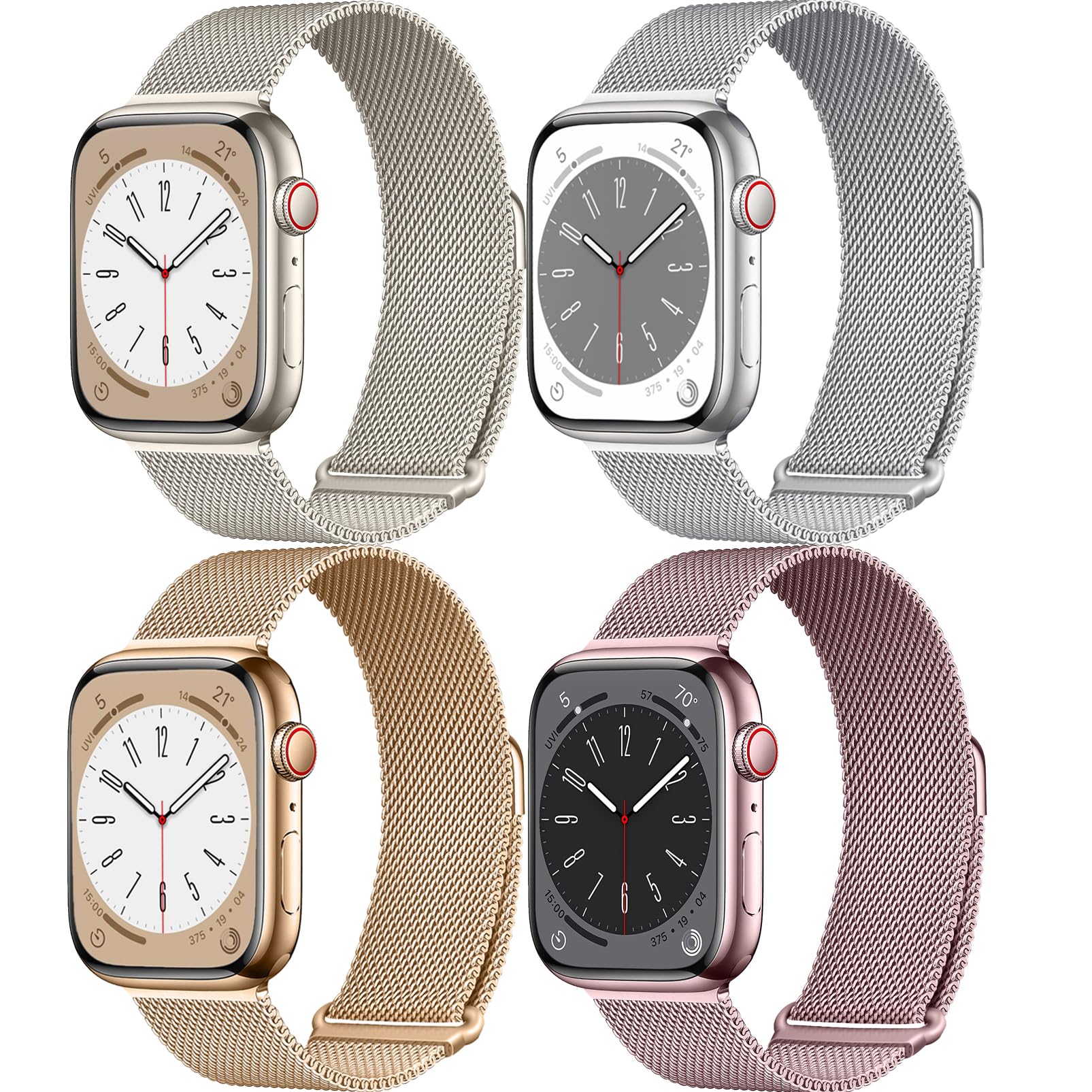 Milanese Band for Apple Watch Bands for Women 40mm 41mm 38mm 46mm 44mm 45mm 49mm 42mm Men,Mesh Loop Stainless Steel Strap Metal WristBands for iWatch Series 10/9/8/7/6/5/4/3/2/1/Ultra 2/Ultra/SE,4Pack