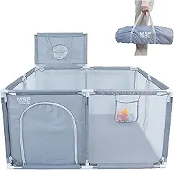 Cercadinho Portátil com Cesta de Basquete, Azul Marinho, Tela de Malha (CINZA)