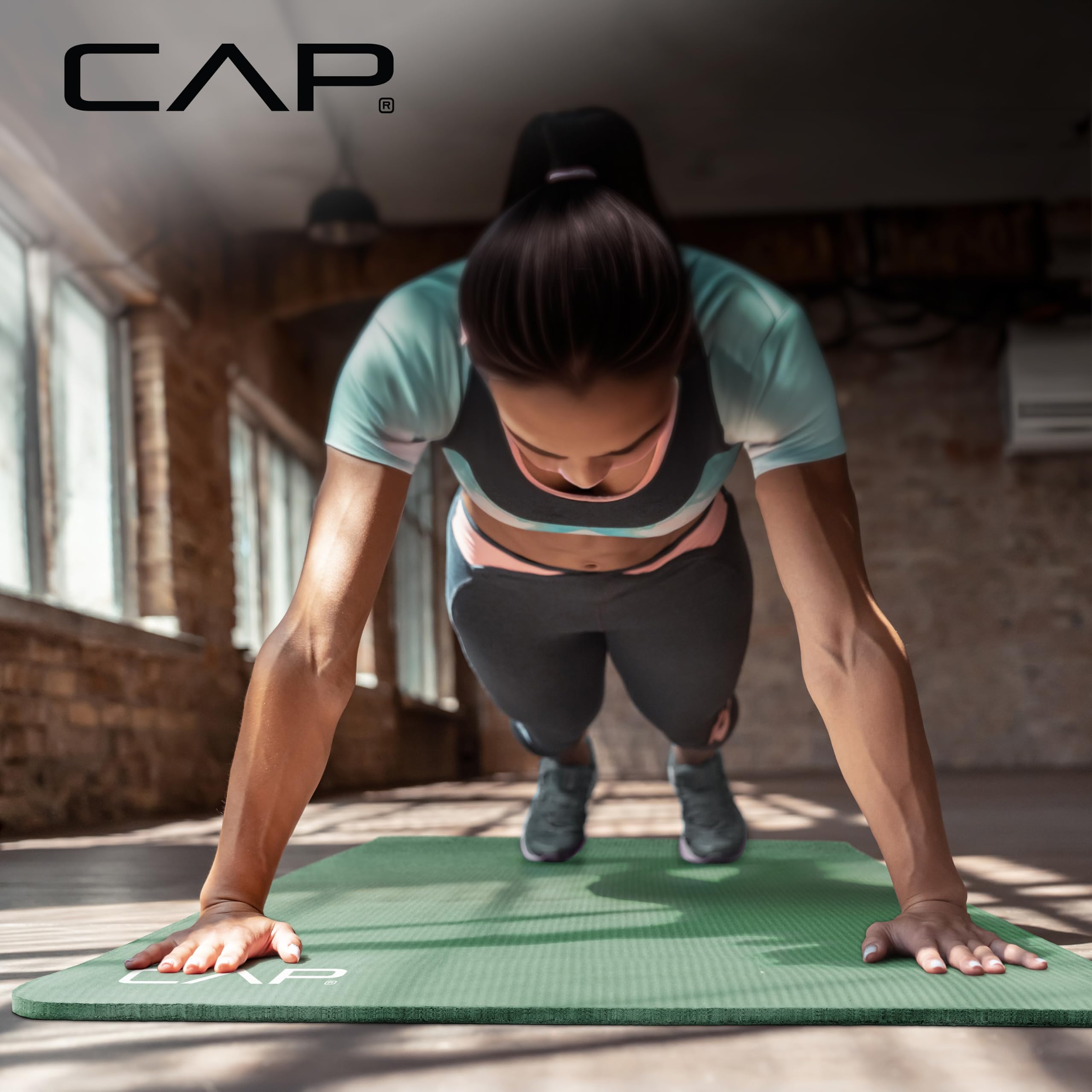 CAP 1/2" Thick Yoga Mat, Exercise & Workout Mat with Strap, Green view 6