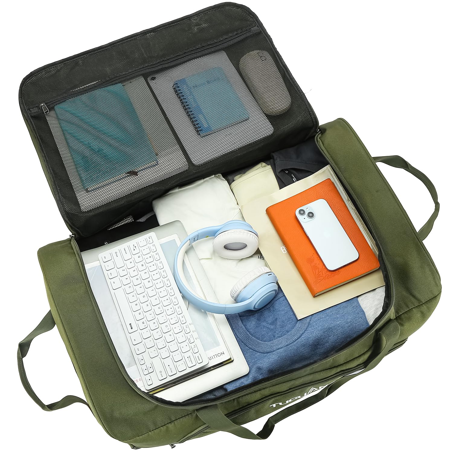 TUGUAN Borsone con Ruote da Viaggio 110 Litri Valigia Morbida Borsa da Viaggio Pieghevole con Ruote 71 cm per Sport Campeggio Bagaglio a Mano Duffel Bag, Verde
