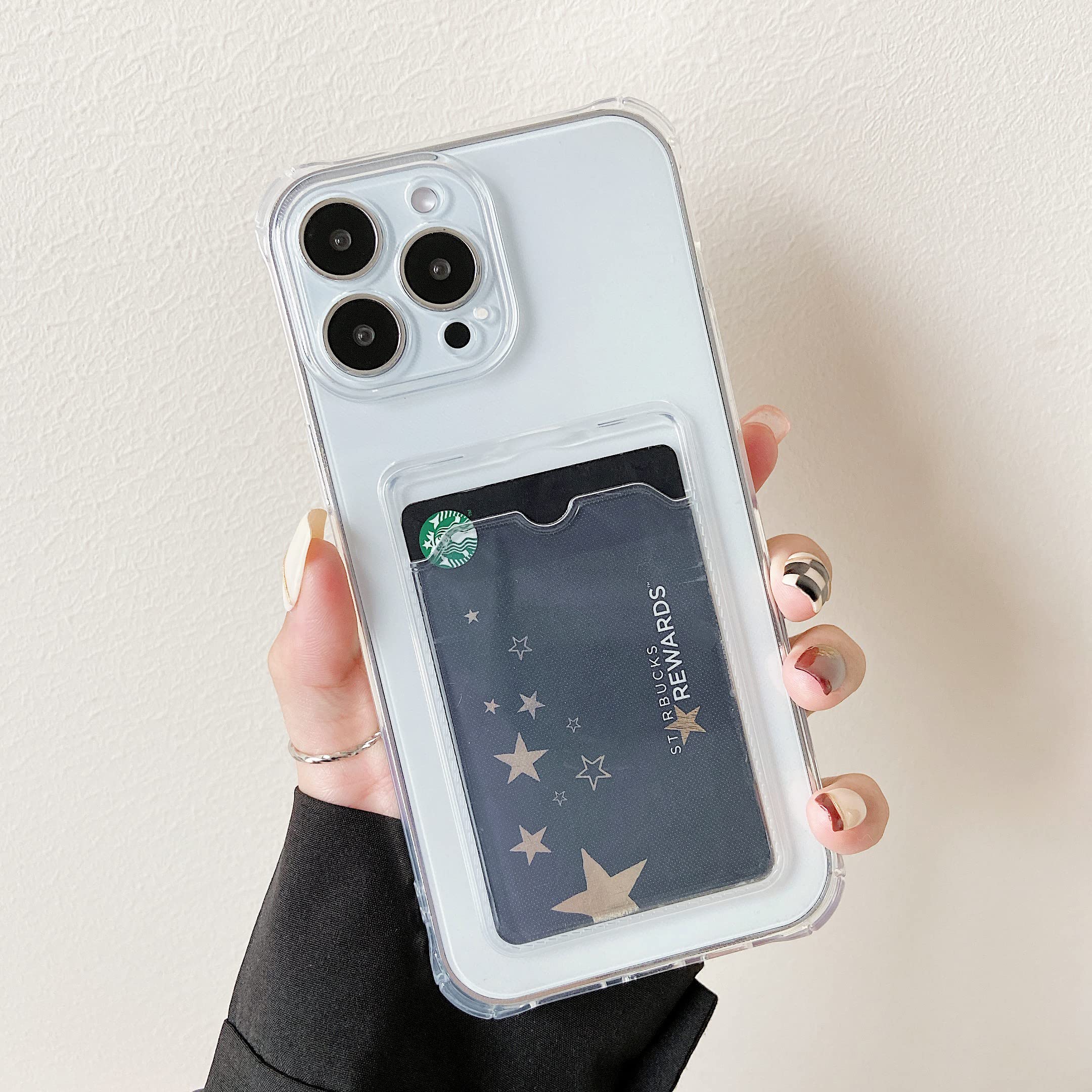 DEFBSC Compatible with iPhone 16 Pro Max, Transparent Back Card Holder Phone Case