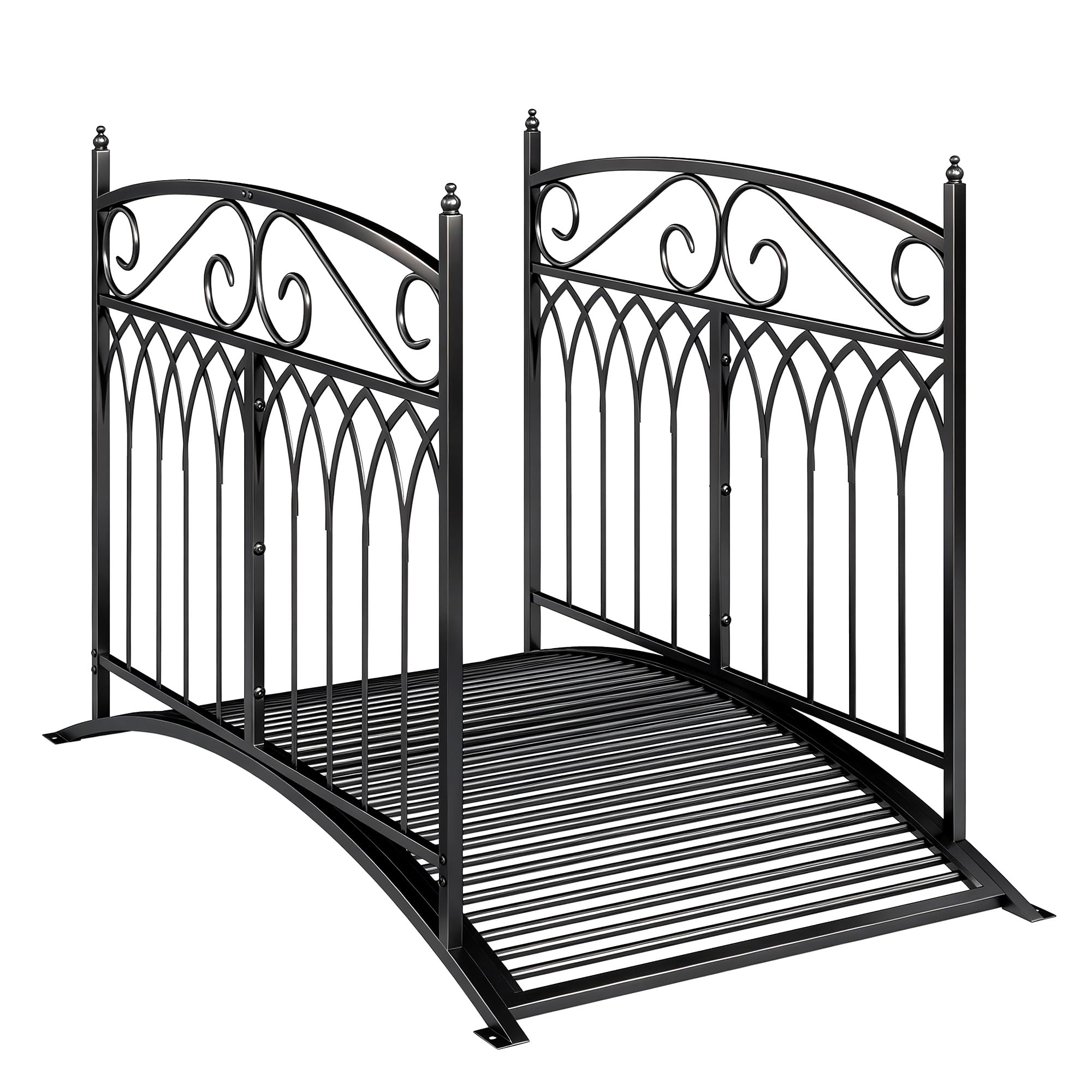Outsunny Pont de Jardin en Métal Style Baroque - Passerelle Décorative avec Garde-Corps 91cm et Charge 100kg - Pont d'Extérieur 135cm Antirouille pour Bassin Étang Ruisseau et Jardin Japonais, Noir