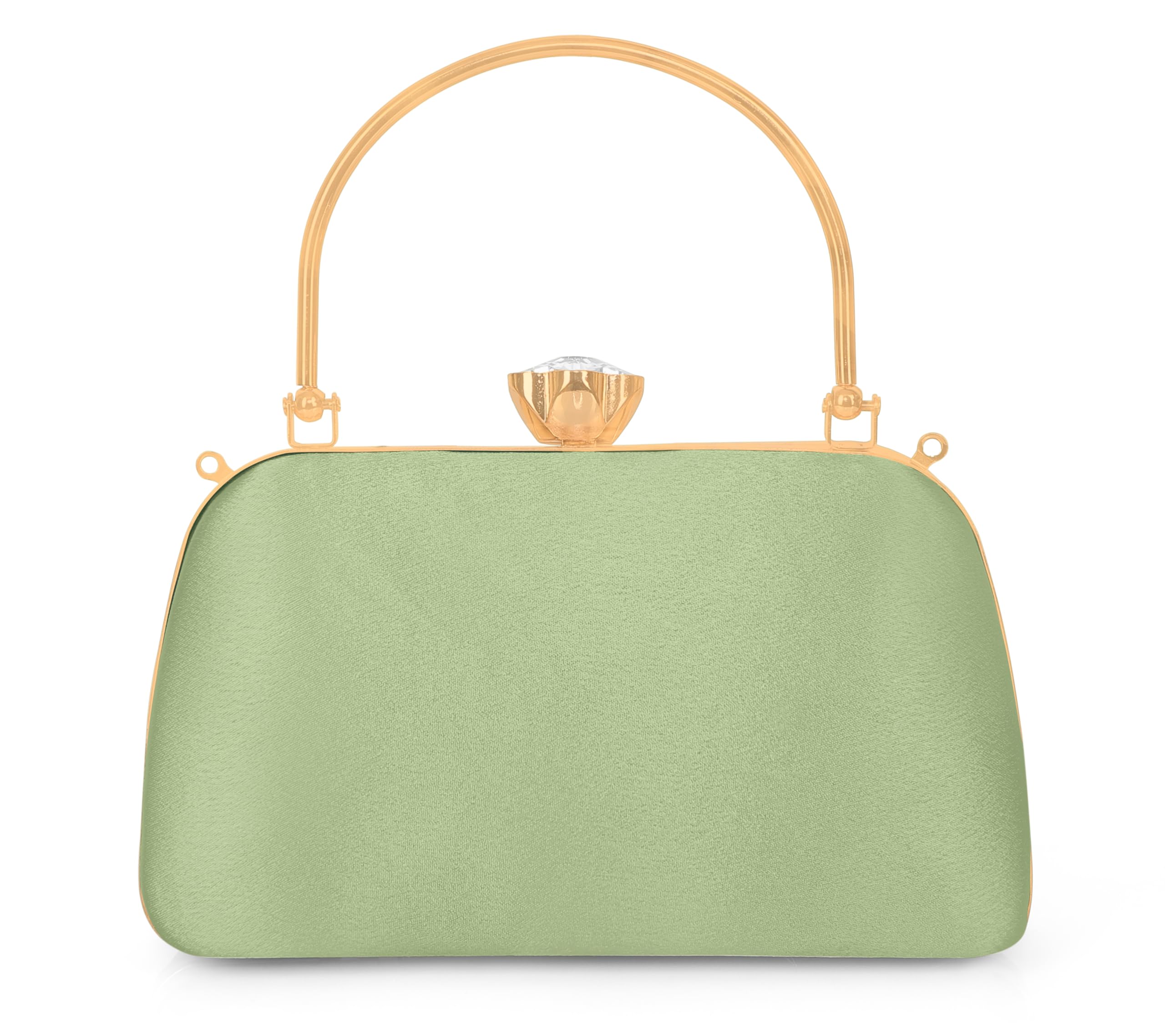 MISHA Glimmer Luxe Satin Evening Clutch with Detachable Chain Strap (GREEN) 1
