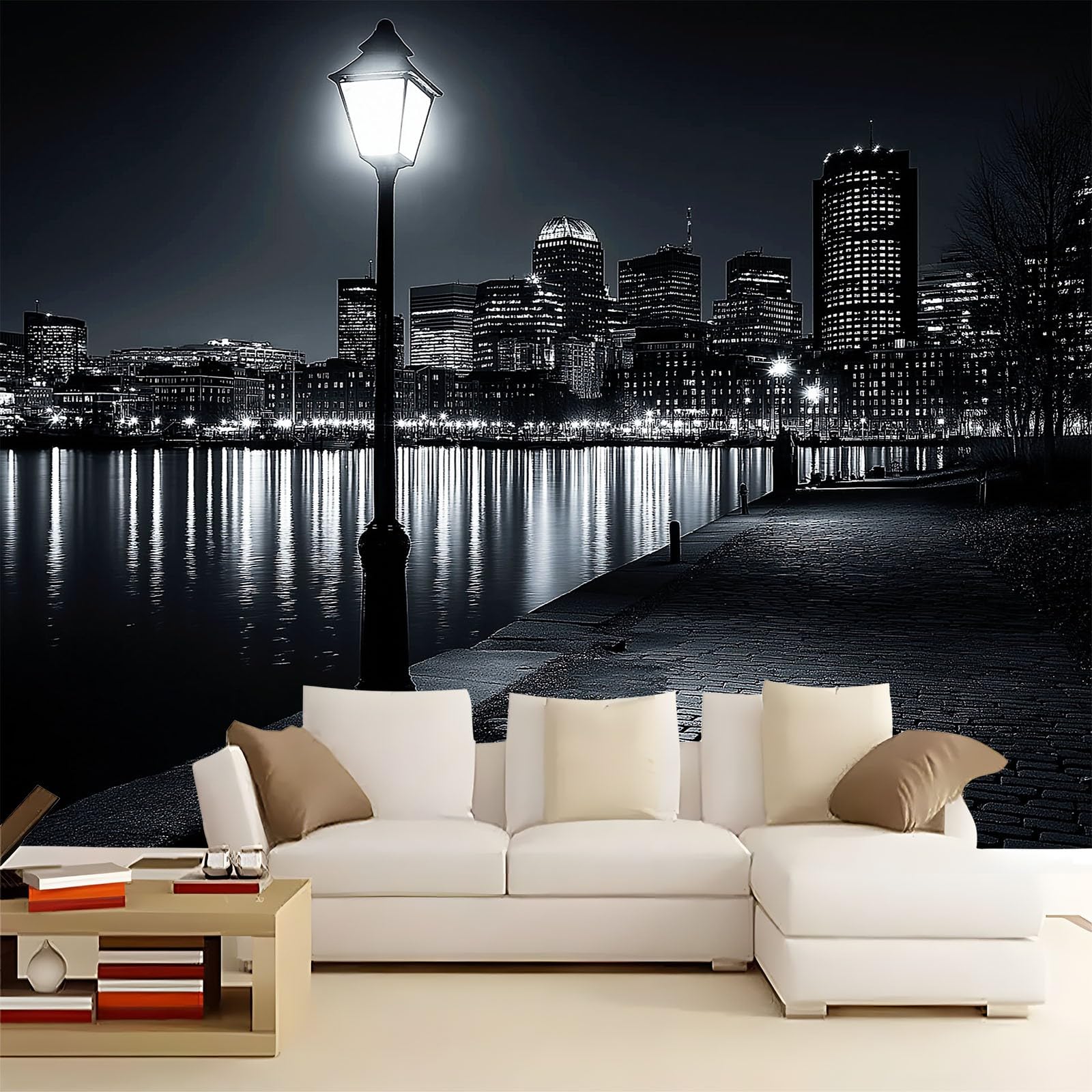 Tapeta mural do salonu szara scena nocna miasta 300 x 210 cm plakat fototapeta fototapeta z włókniny, nowoczesna sypialnia pokój dziecięcy tło dekoracja telewizora