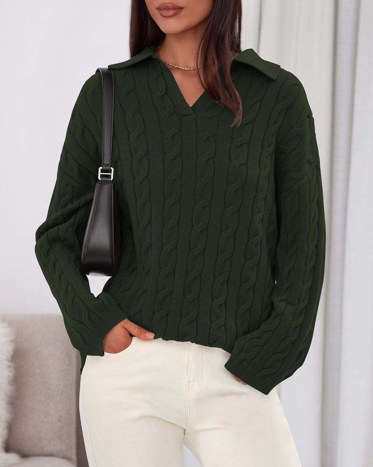 BTFBM Women's Oversized Sweaters Fall Fashion Clothes 2025 Trendy Knit Pullover Casual Long Sleeve V Neck Sweater Jumper Tops - Image 5