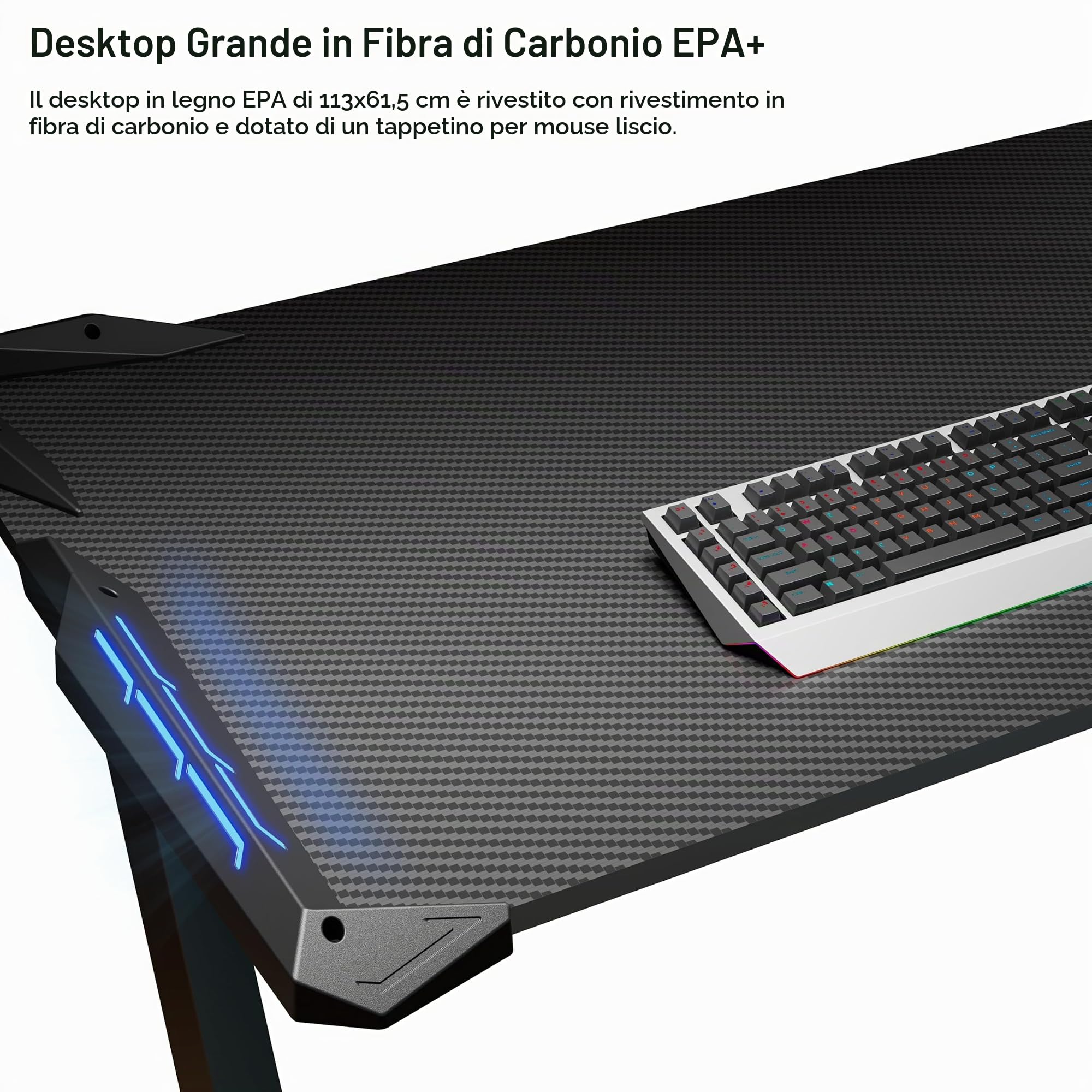 EUREKA ERGONOMIC Scirvania Gaming LED 114 x 64 CM Scrivania Computer Scrivania PC con Tappetino per Mouse, Gancio per Cuffie, Portabicchieri e Porta Controller