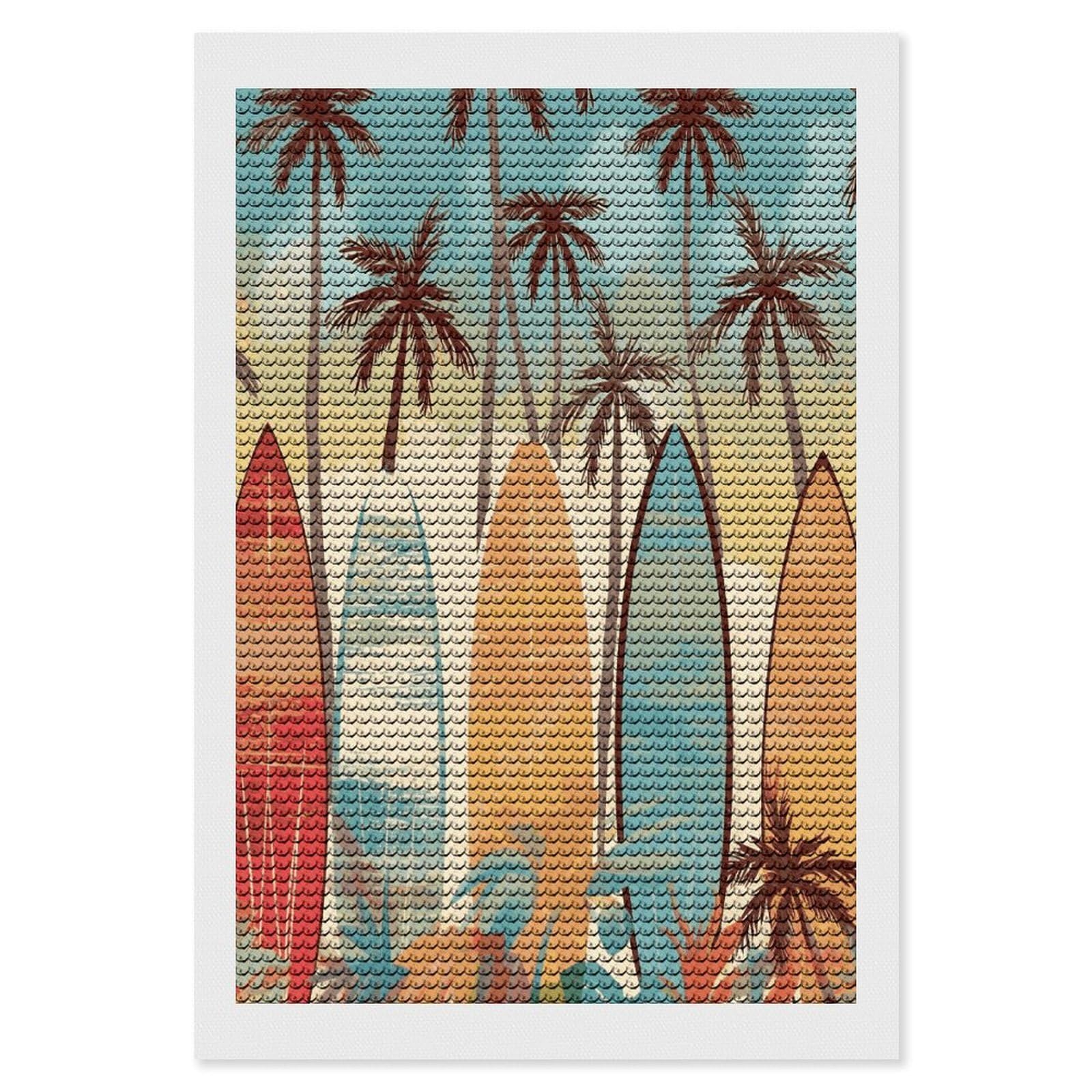 LDGSUPH Surfboard Palm Tree Diamond Painting Kits for Adults Paint with Diamond Pictures Art DIY Full Drill Diamond Dots Painting Personalized Diamond Photo for Home Wall Decor Gift 8"x12"