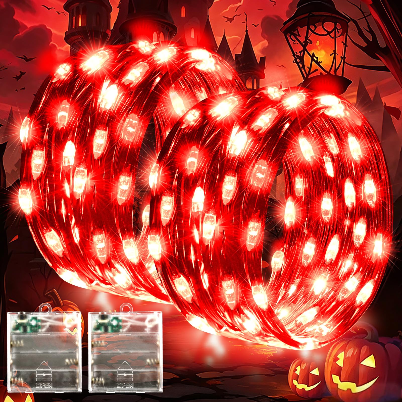 Lincentra 2 Pack 5M 50LED Red Halloween Fairy Lights Battery Operated