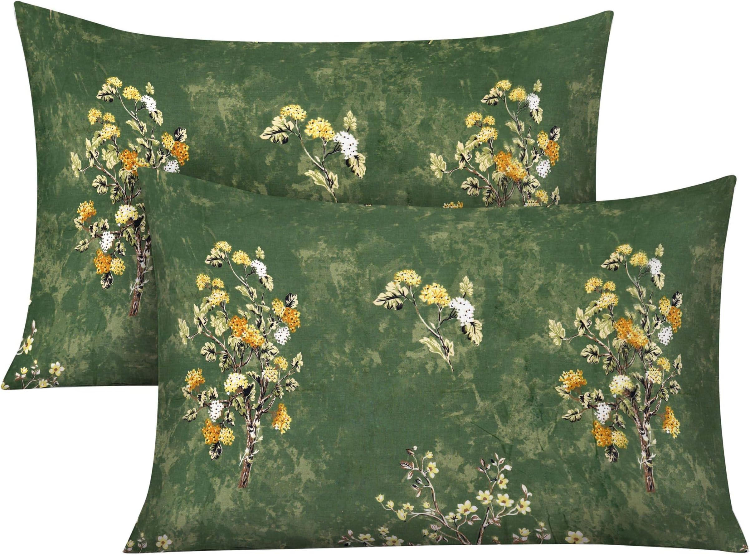 2 Pack Pillowcases, 100% Egyptian Cotton, 400 Thread Count, Floral Printed Pillow Covers, Soft & Breathable Bedding