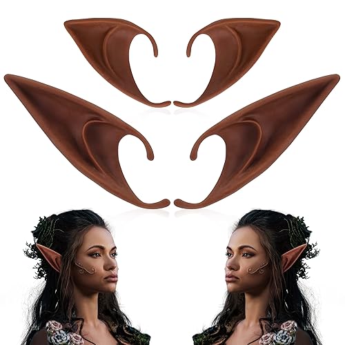 FRESHME Brown Tan Dark Elf Ears - Halloween Renaissance LARP Masquerade Fairy Cosplay Ears for Black Skin - A - Brown 2 Pairs Elf Ears
