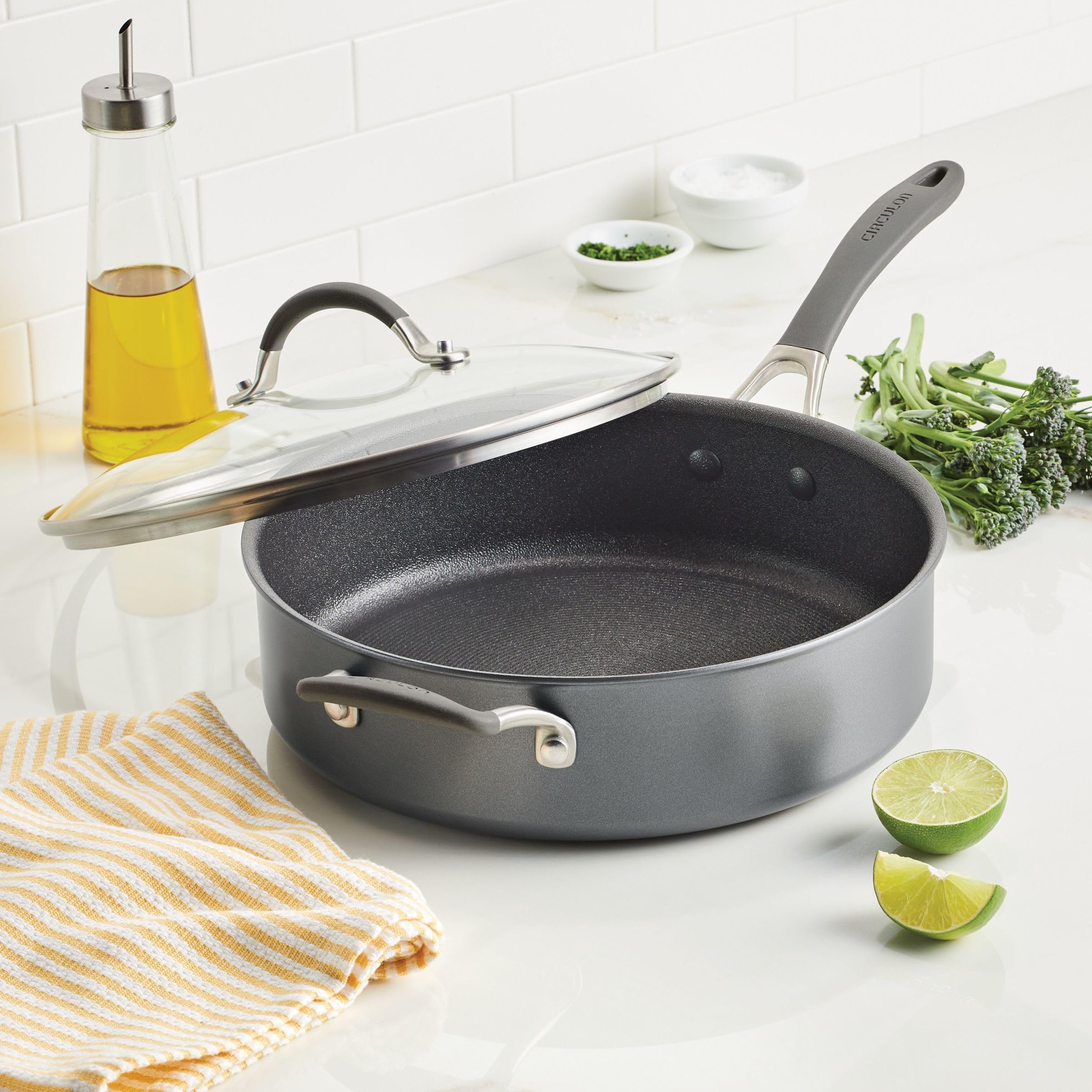 Circulon A1 Series with ScratchDefense Technology Nonstick Induction Sauté Pan with Helper Handle and Lid, 5 Quart, Graphite