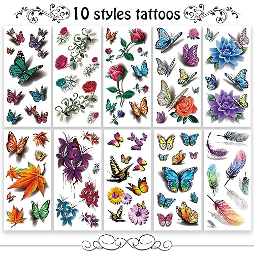 Miniatura 2 de Cerlaza 78 estilos de tatuajes temporales para mujeres adultas, calcomanías de tatuaje de mariposa realistas, tatuajes temporales para mujer,